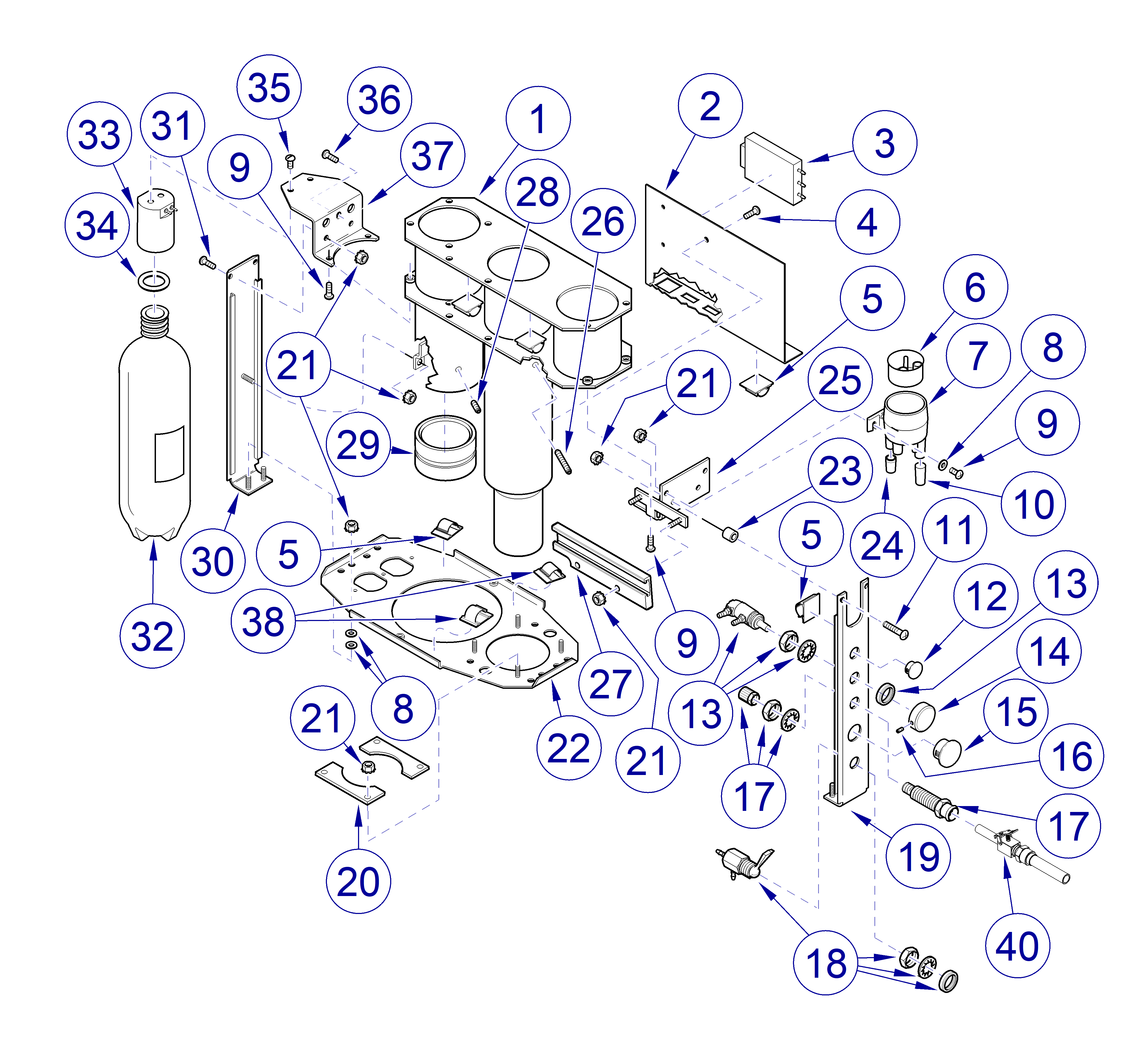 Asepsis 21 Delivery Unit Chair Mounted Console Assembly Internal Components