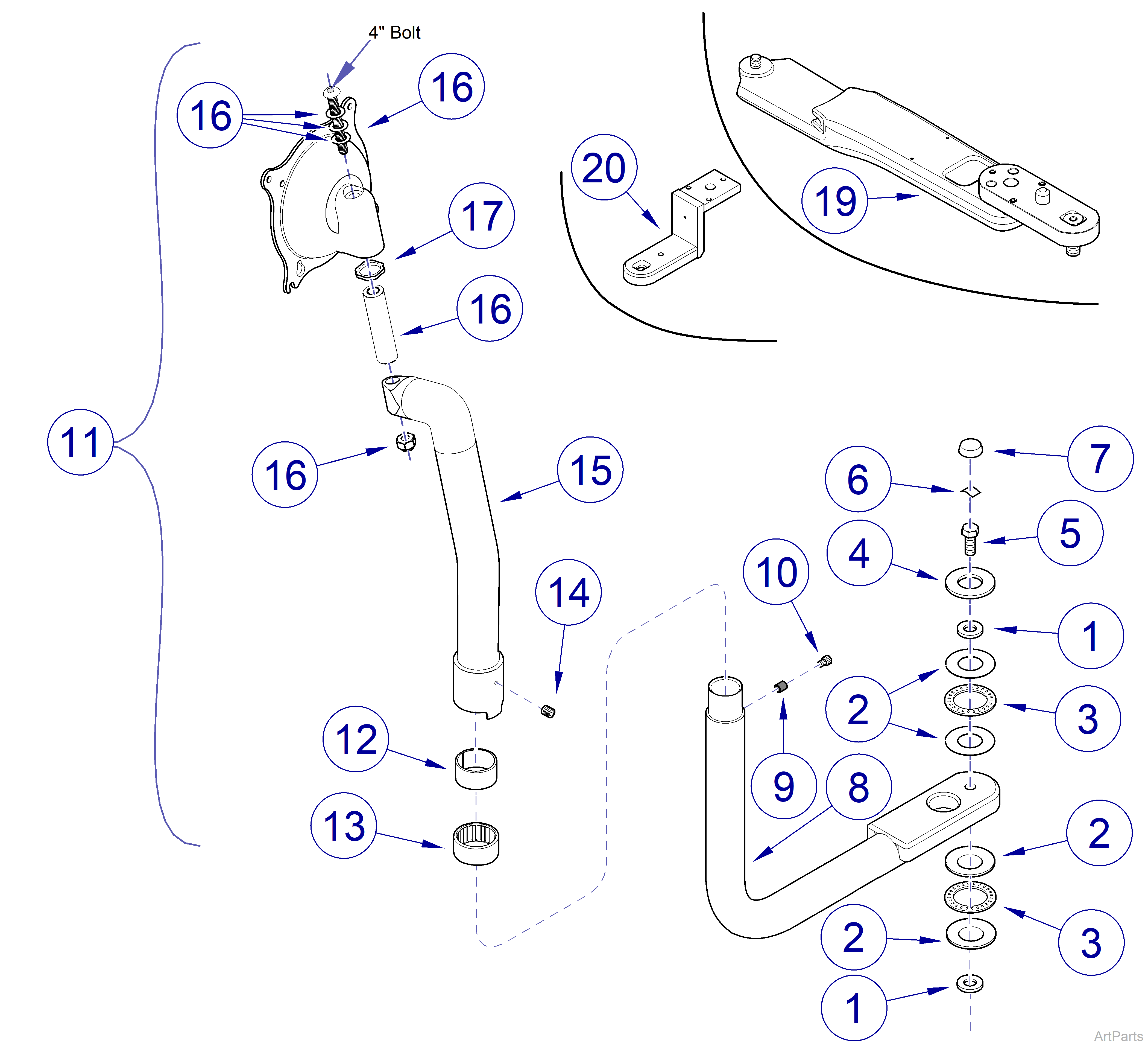 Monitor Mount, Short Curved Arm, L/R Mount 153763