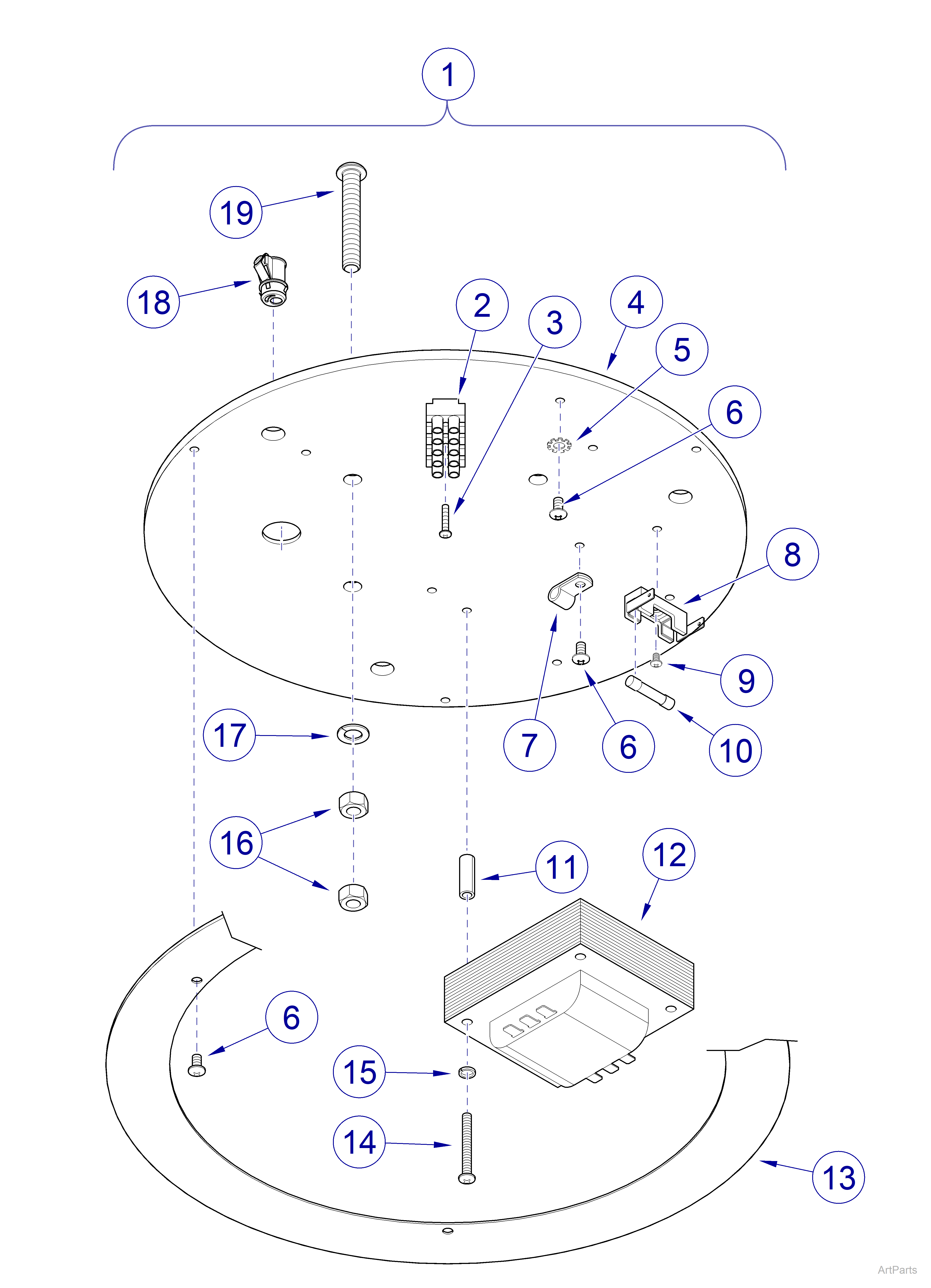  Ceiling Mount / Fixed Arm- Ceiling Plate