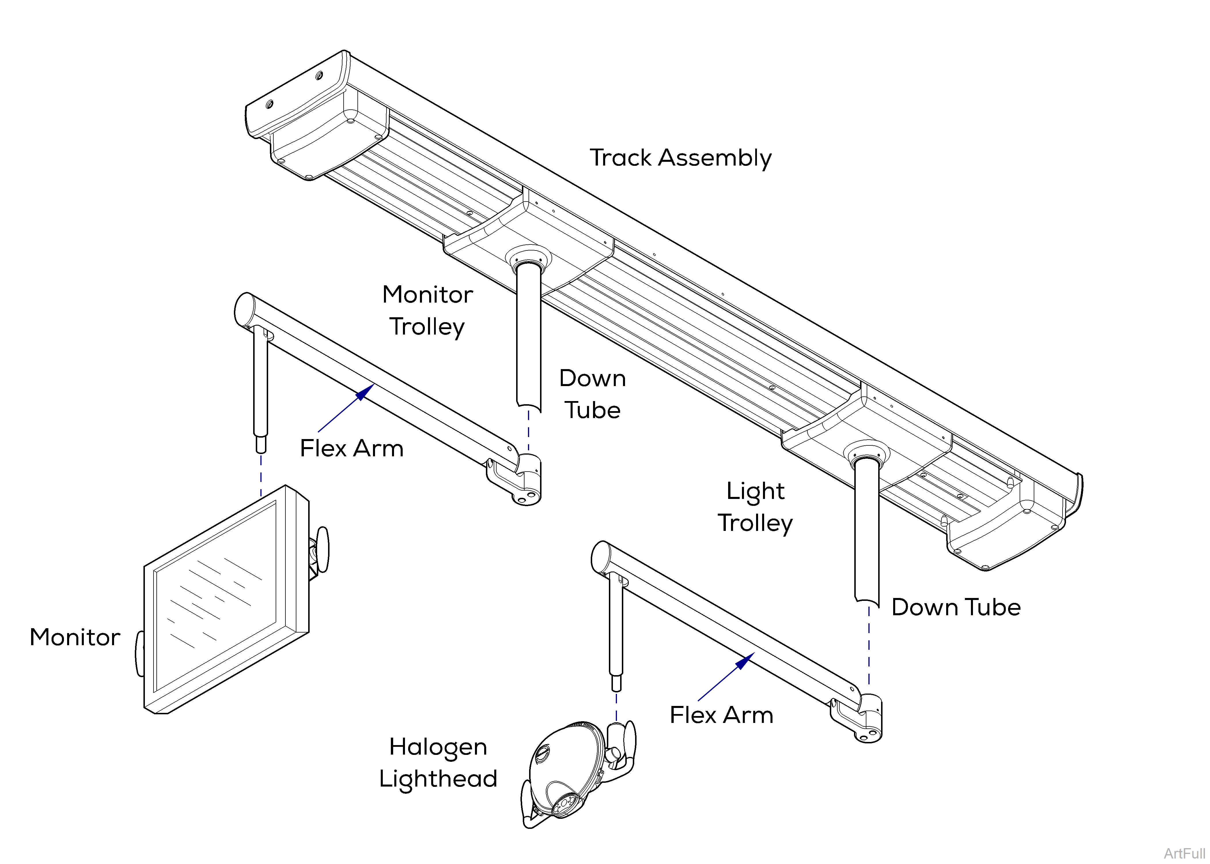 Track Dental Halogen Light with Monitor