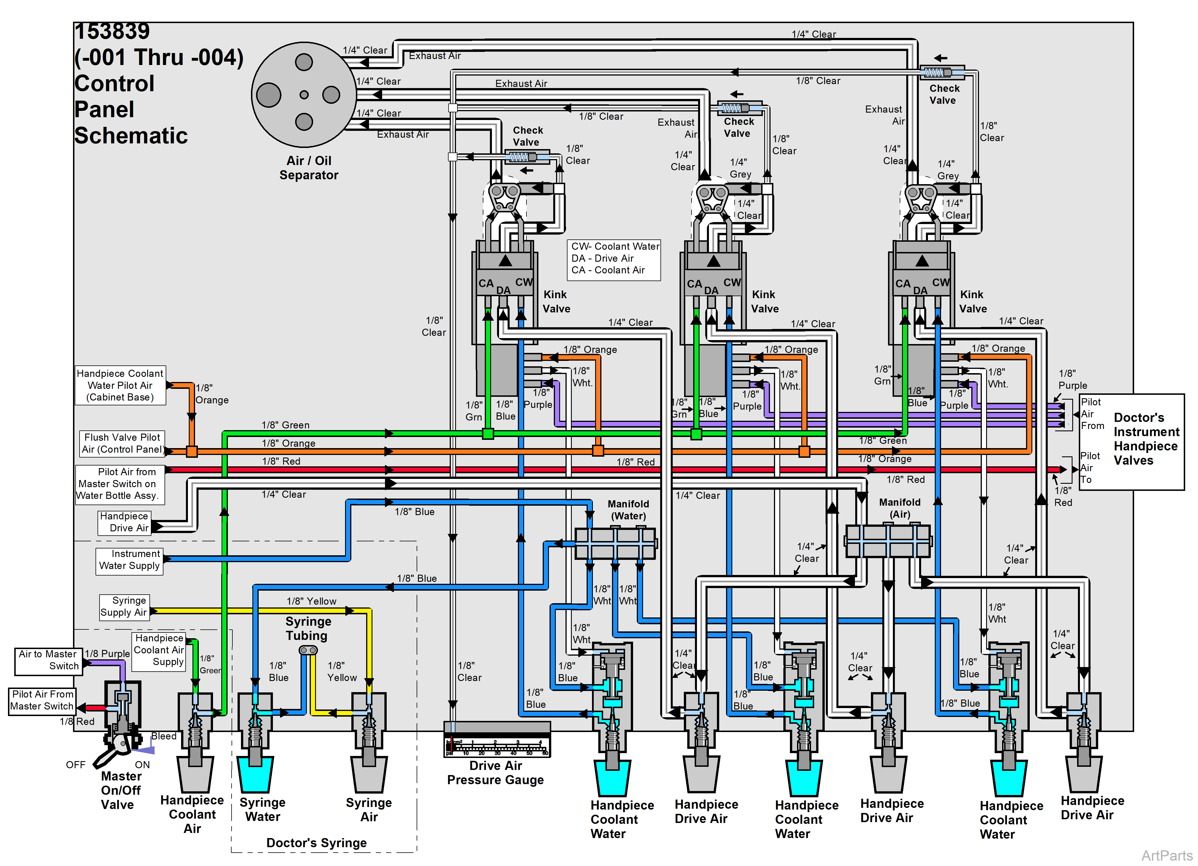 Procenter, Orthodontic/Pedodontic Cabinet Mounted Tubing Diagram