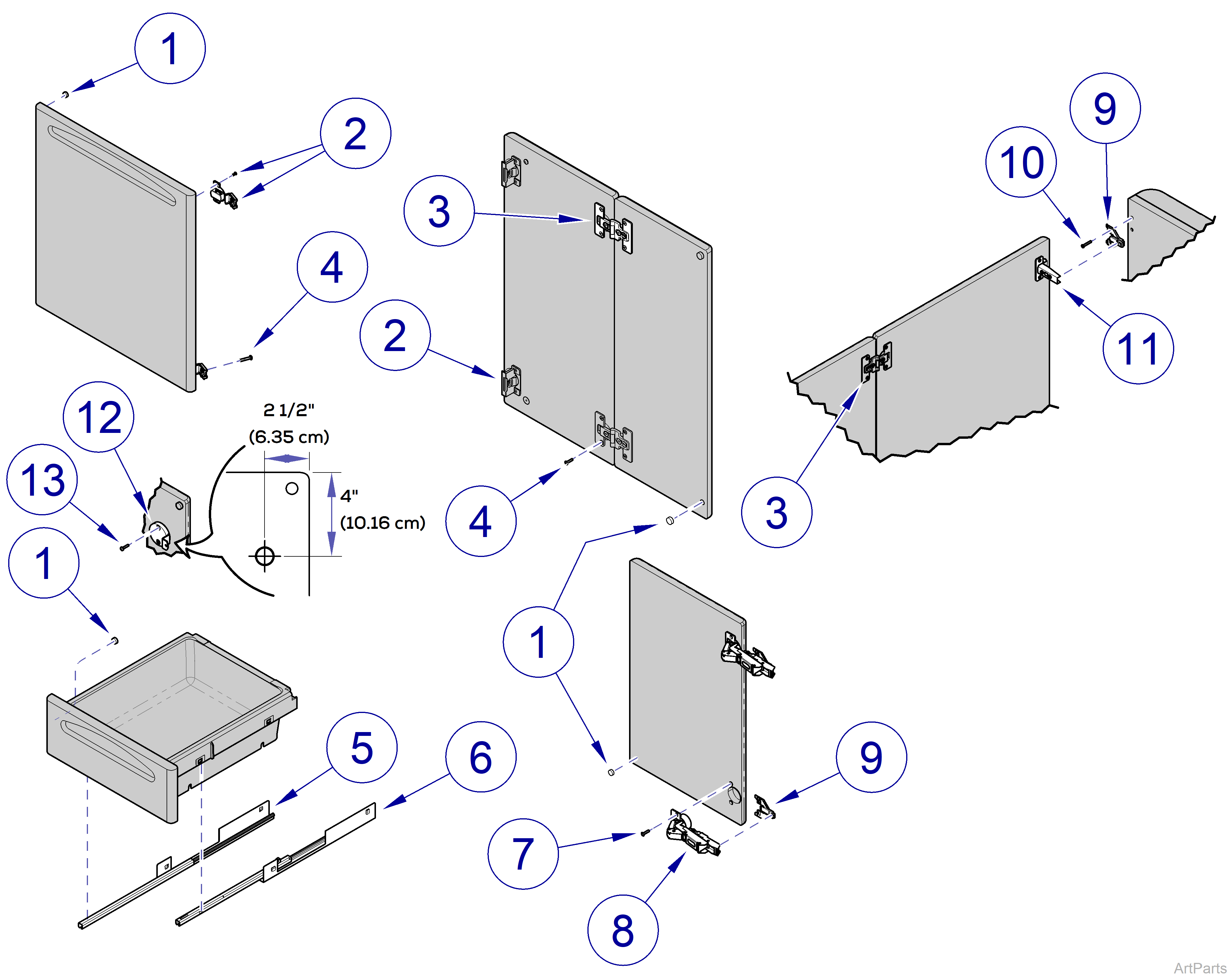 Integra™ Center Console Door and Drawer Components