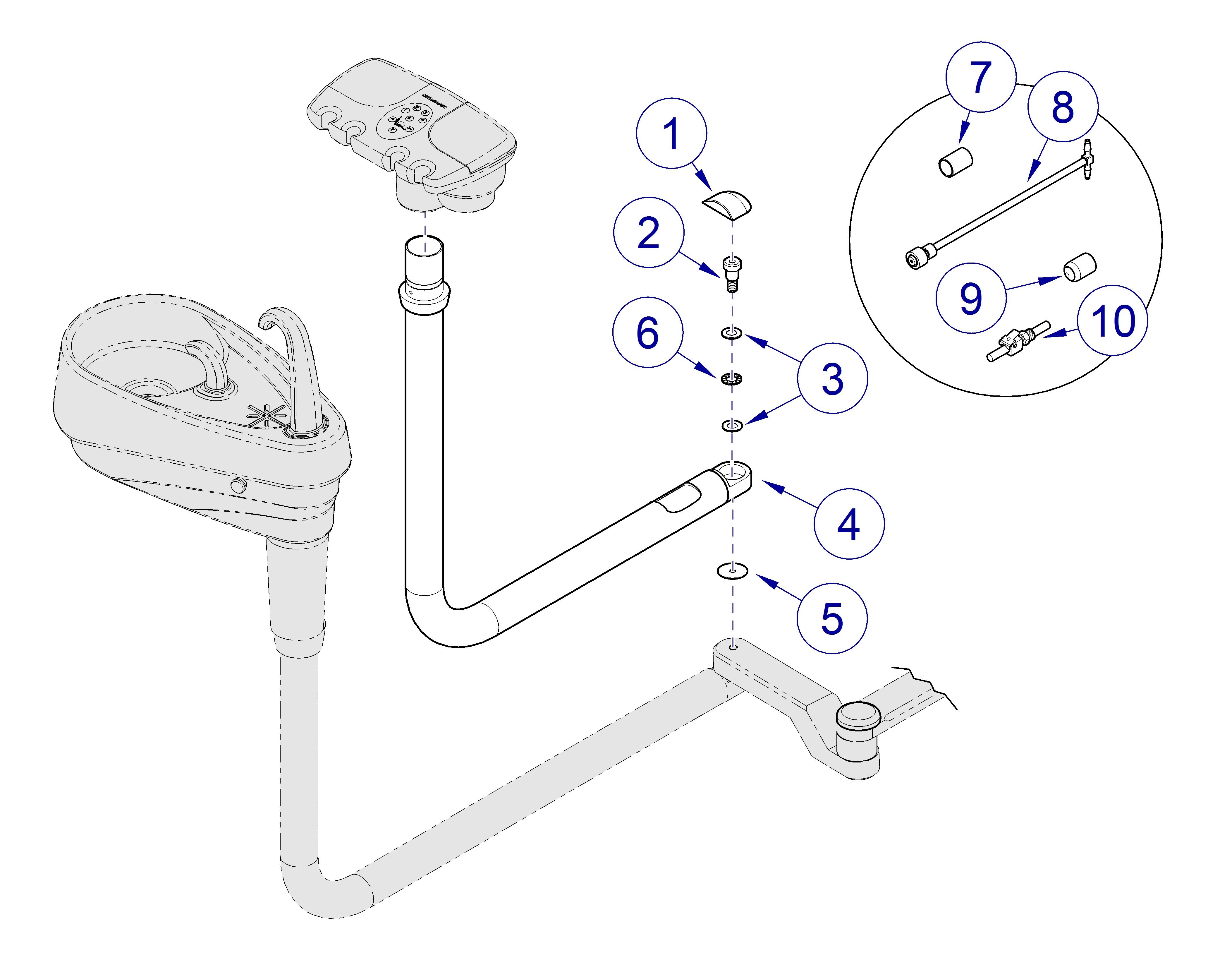 Procenter Delivery Systems Rear Mtd. Assistant’s Arm (w/ LR Cuspidor) - Ultra chairs only