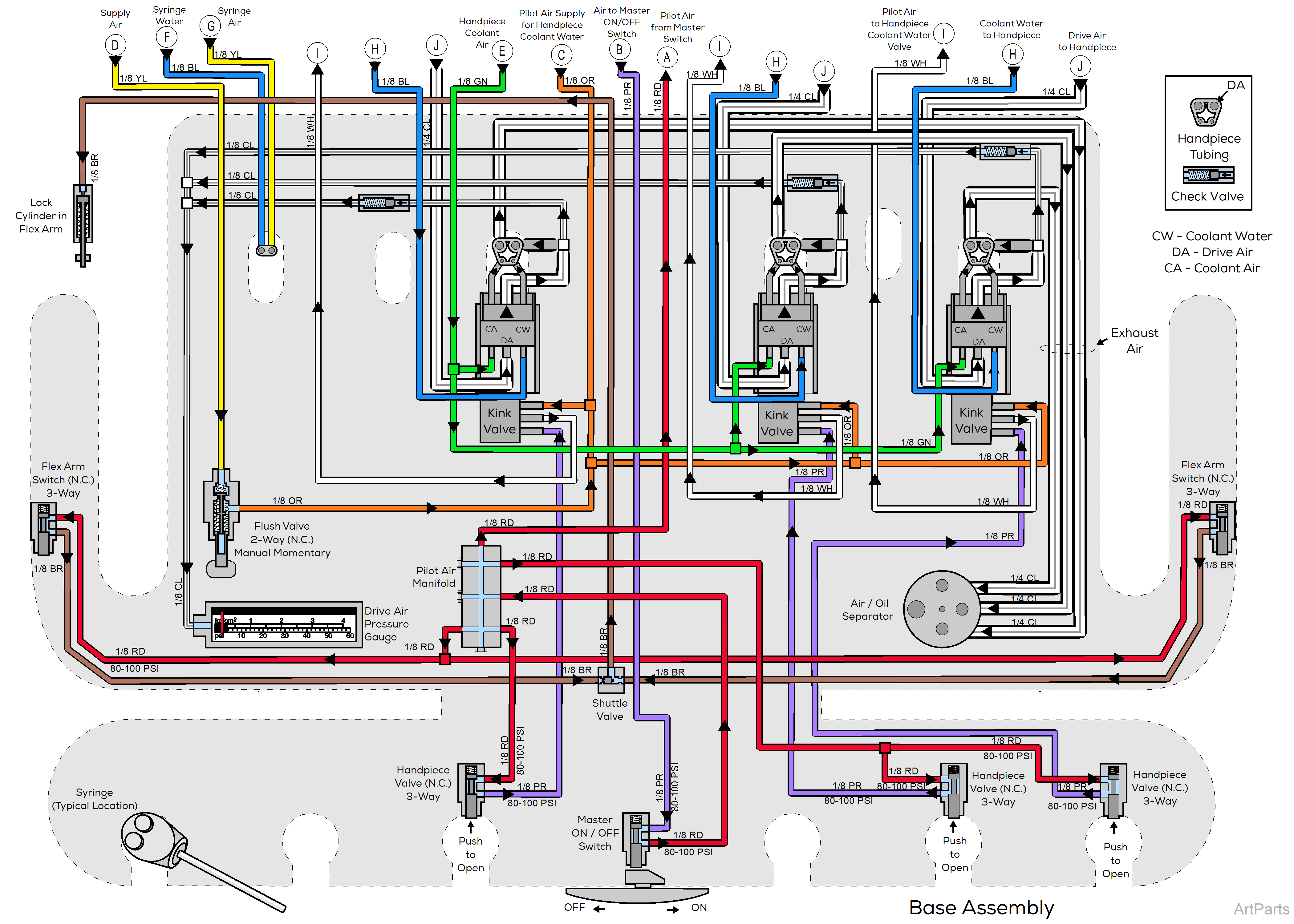 Procenter, Wall/Cabinet Mounted Tubing Diagram