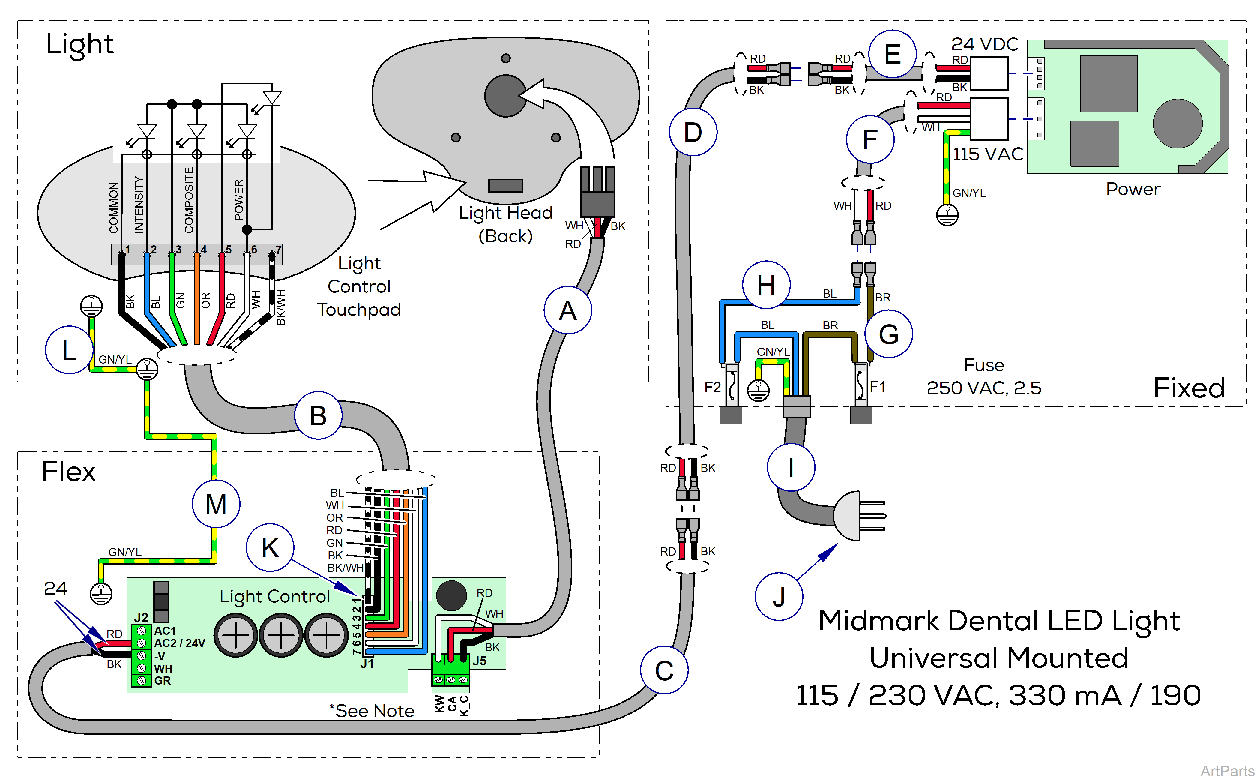 Midmark® Dental LED Light Wiring Diagram