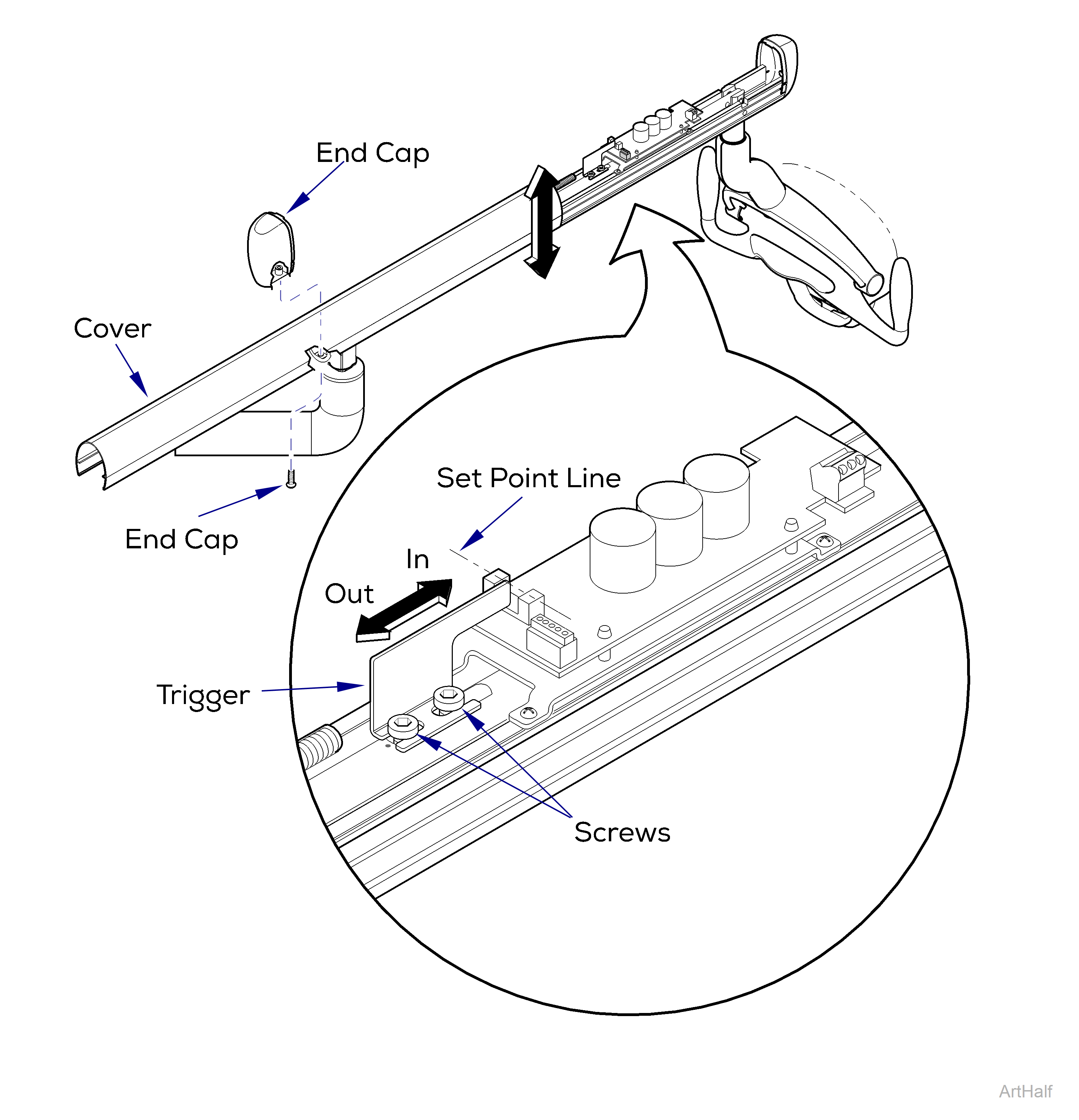 Midmark® Dental Halogen Light Auto-ON Adjustment Diagram