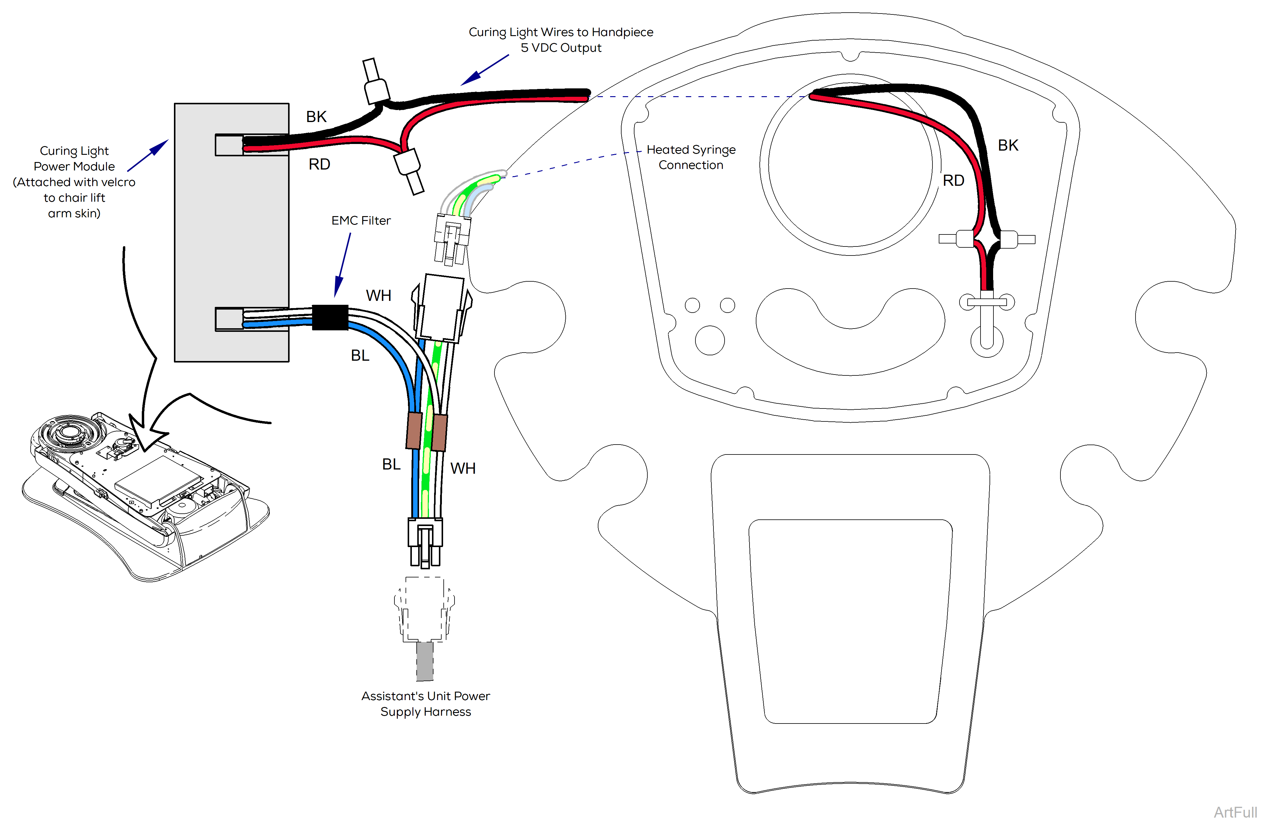 Elevance® Assistant's Unit Handpiece Connection Wiring / Tubing Diagrams