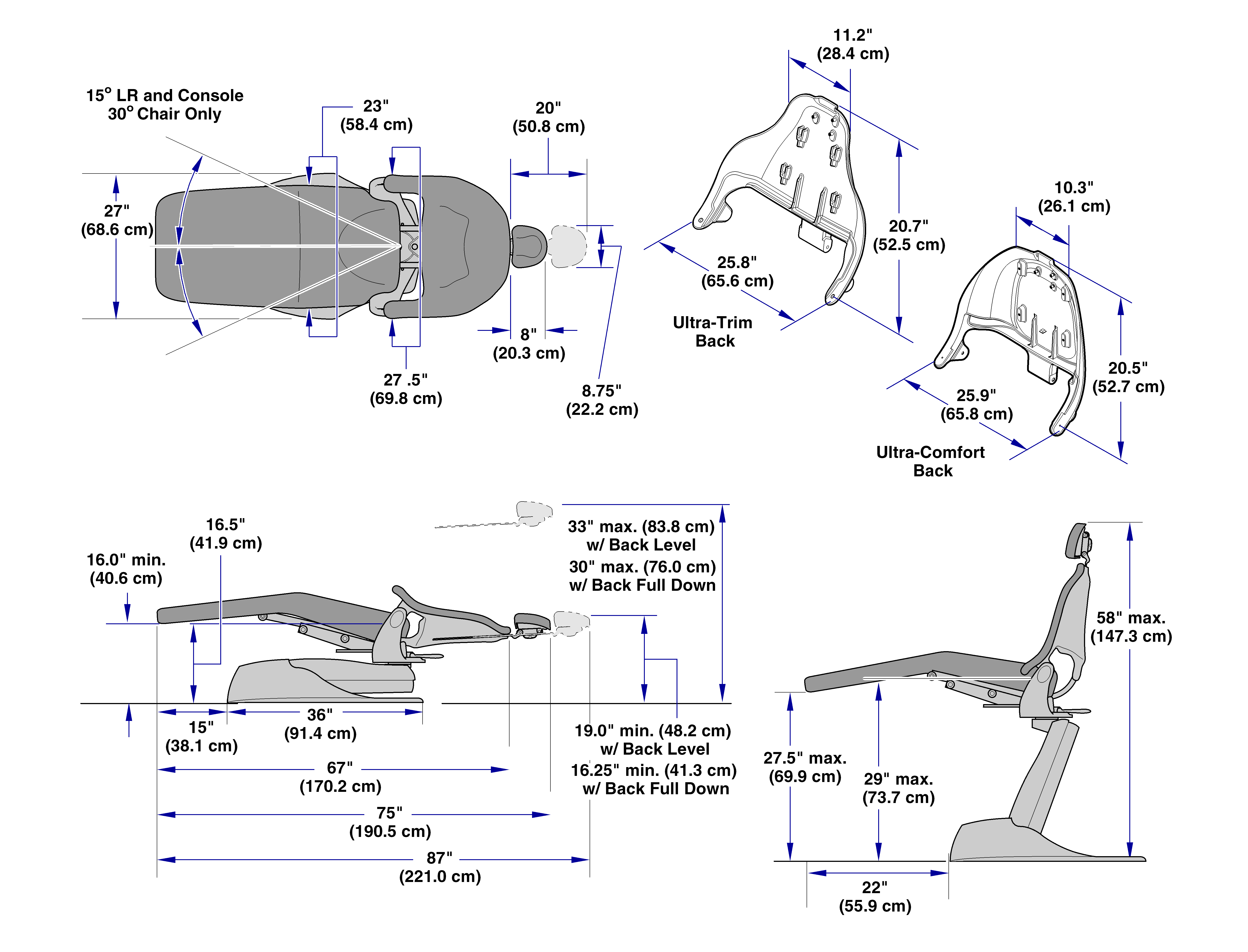 Midmark® Ultra-Series Dental Chair Dimensions