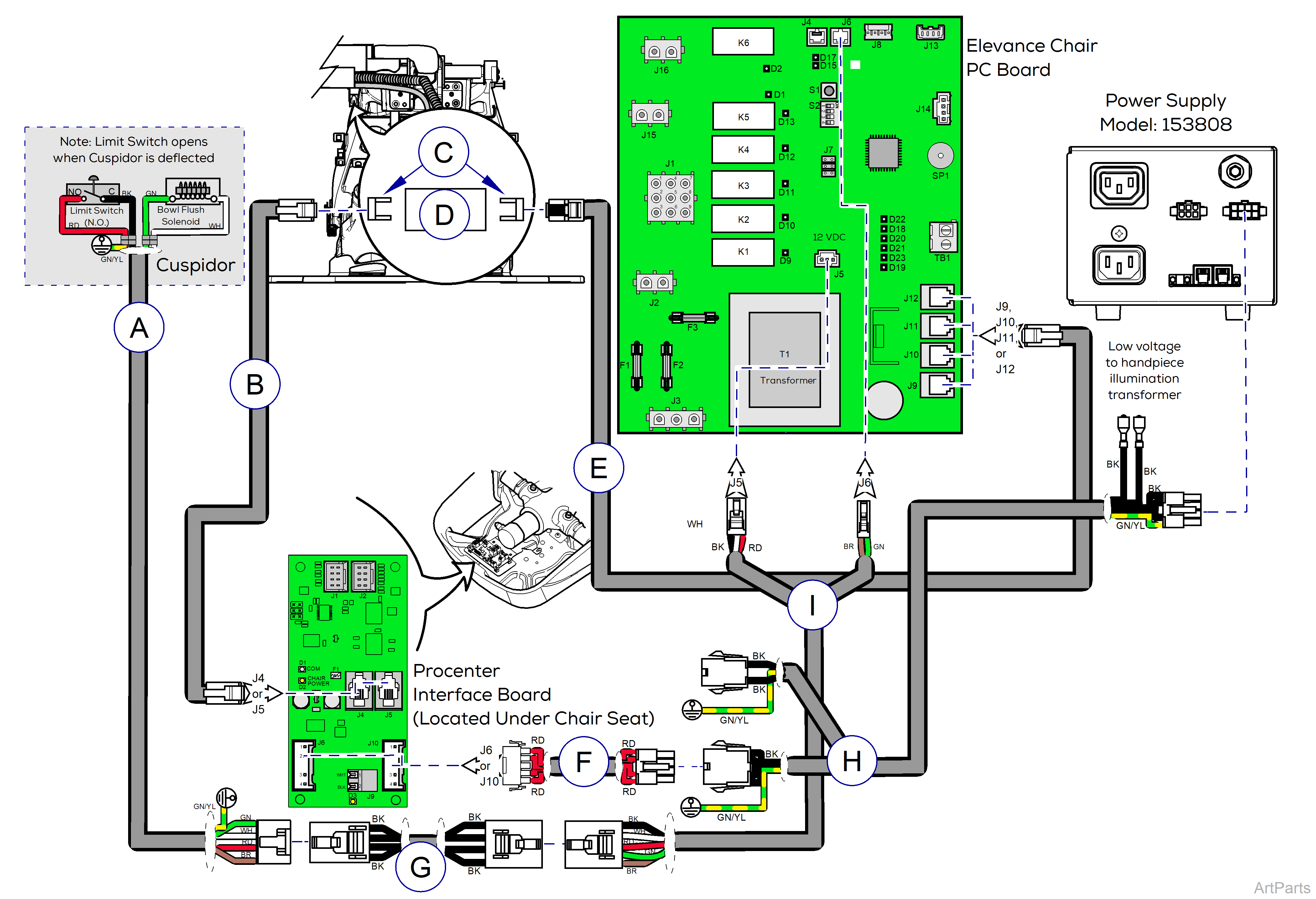 Procenter, Console/LR Mounted on Elevance® Chair Wiring Diagram