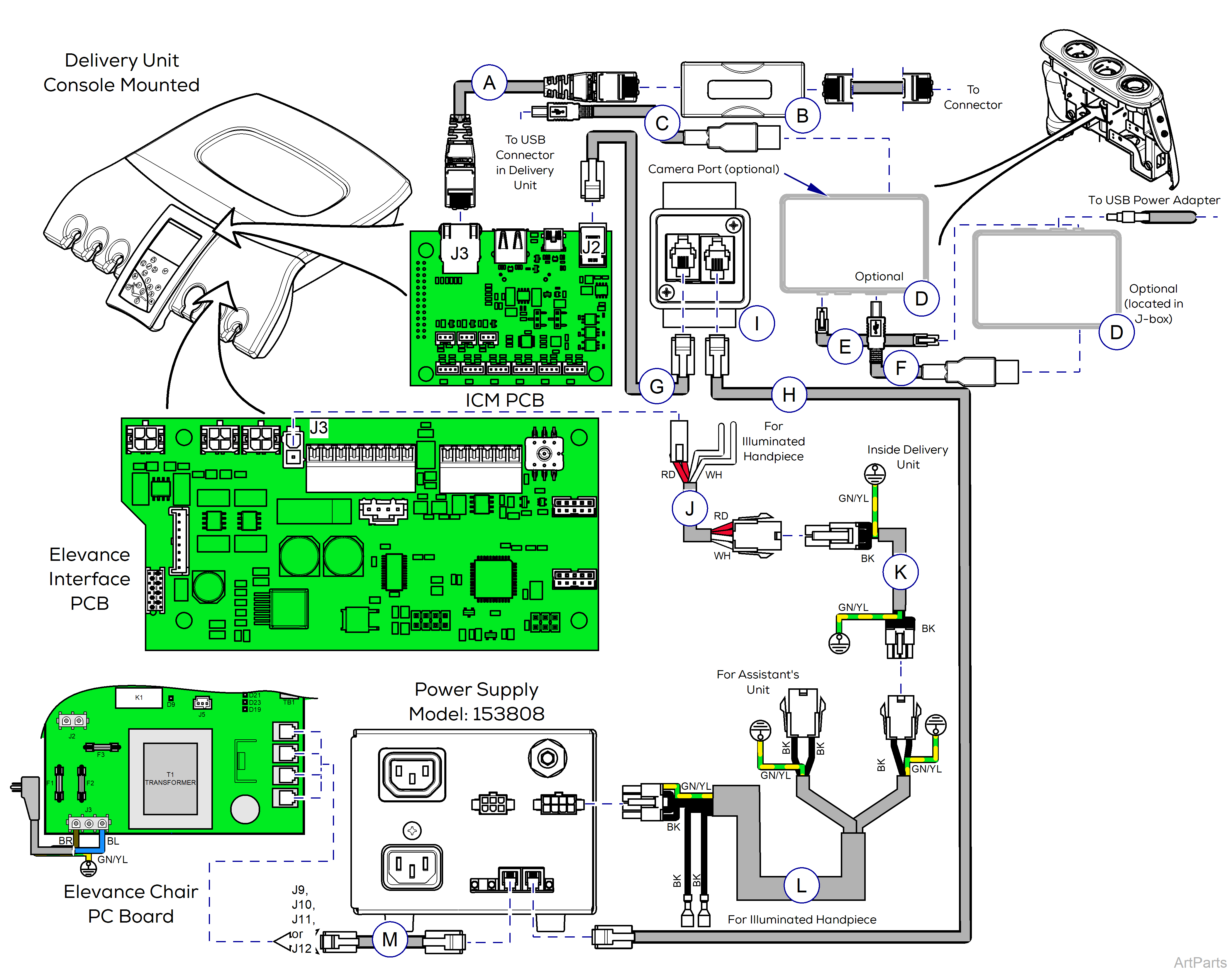 Elevance® Delivery, Console/LR Mounted on Elevance® Dental Chair Wiring Diagram