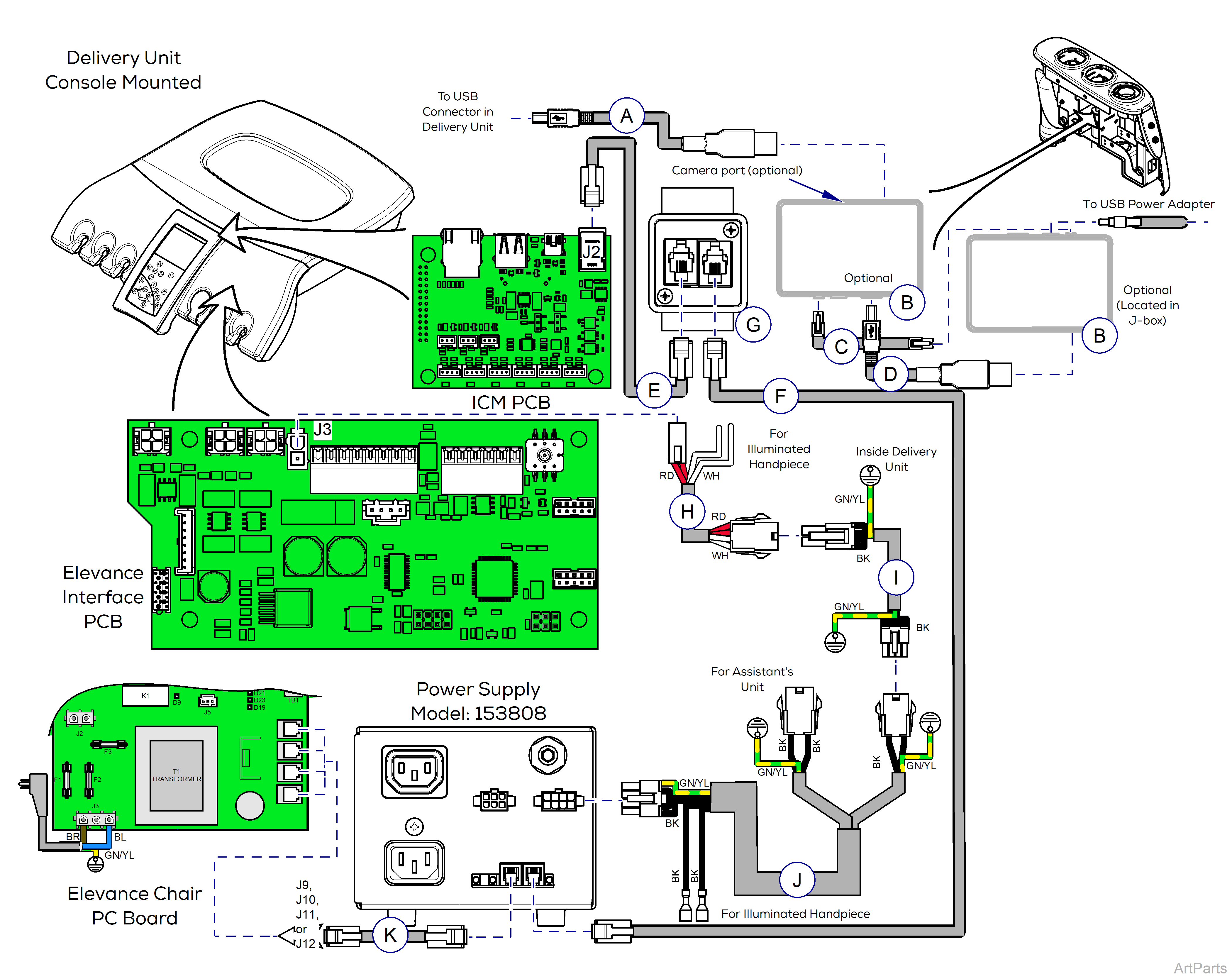 Elevance® Delivery, Console/LR Mounted on Elevance® Dental Chair Wiring Diagram