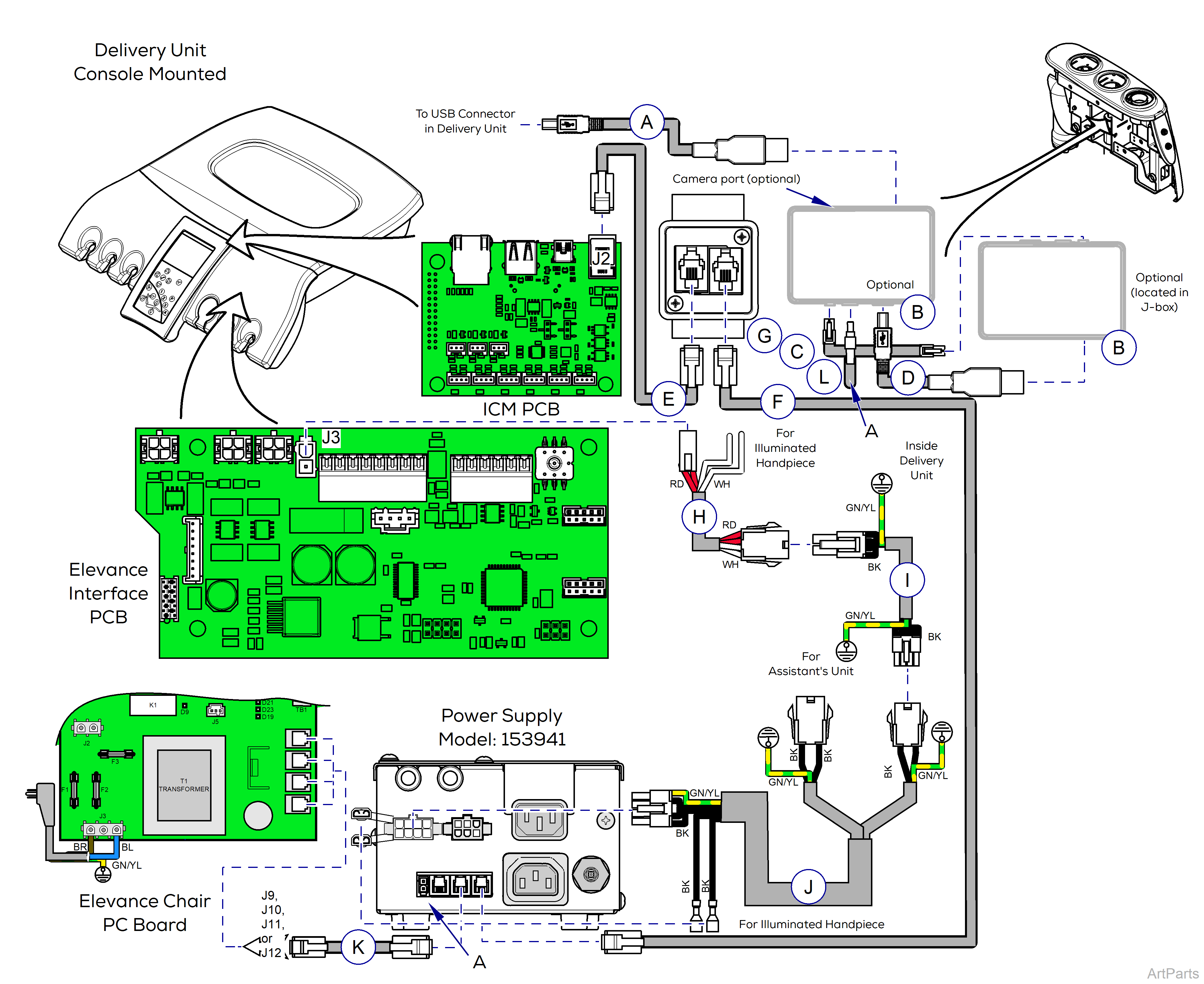 Elevance® Delivery, Console/LR Mounted on Elevance® Dental Chair Wiring Diagram