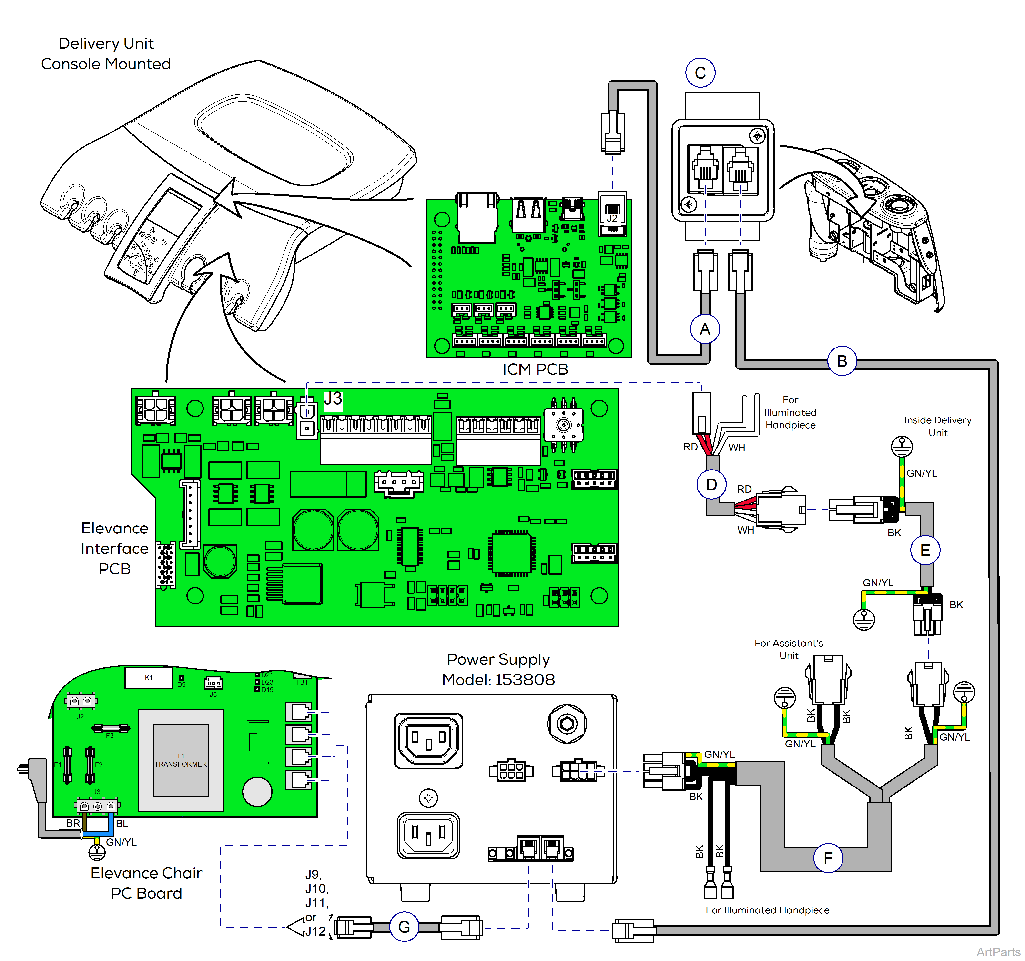 Elevance® Delivery, Console/LR Mounted on Elevance® Dental Chair Wiring Diagram