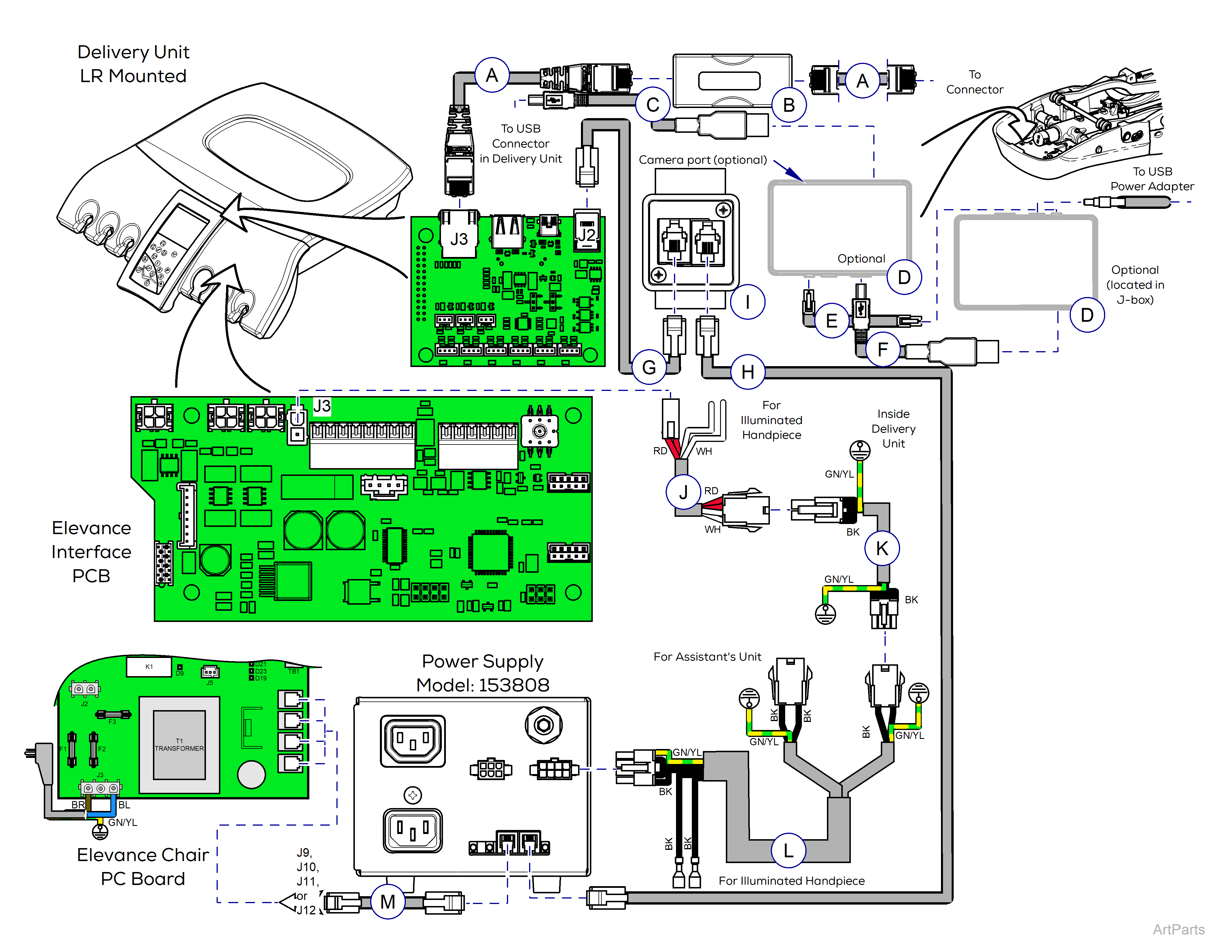 Elevance® Delivery, Console/LR Mounted on Elevance® Dental Chair Wiring Diagram