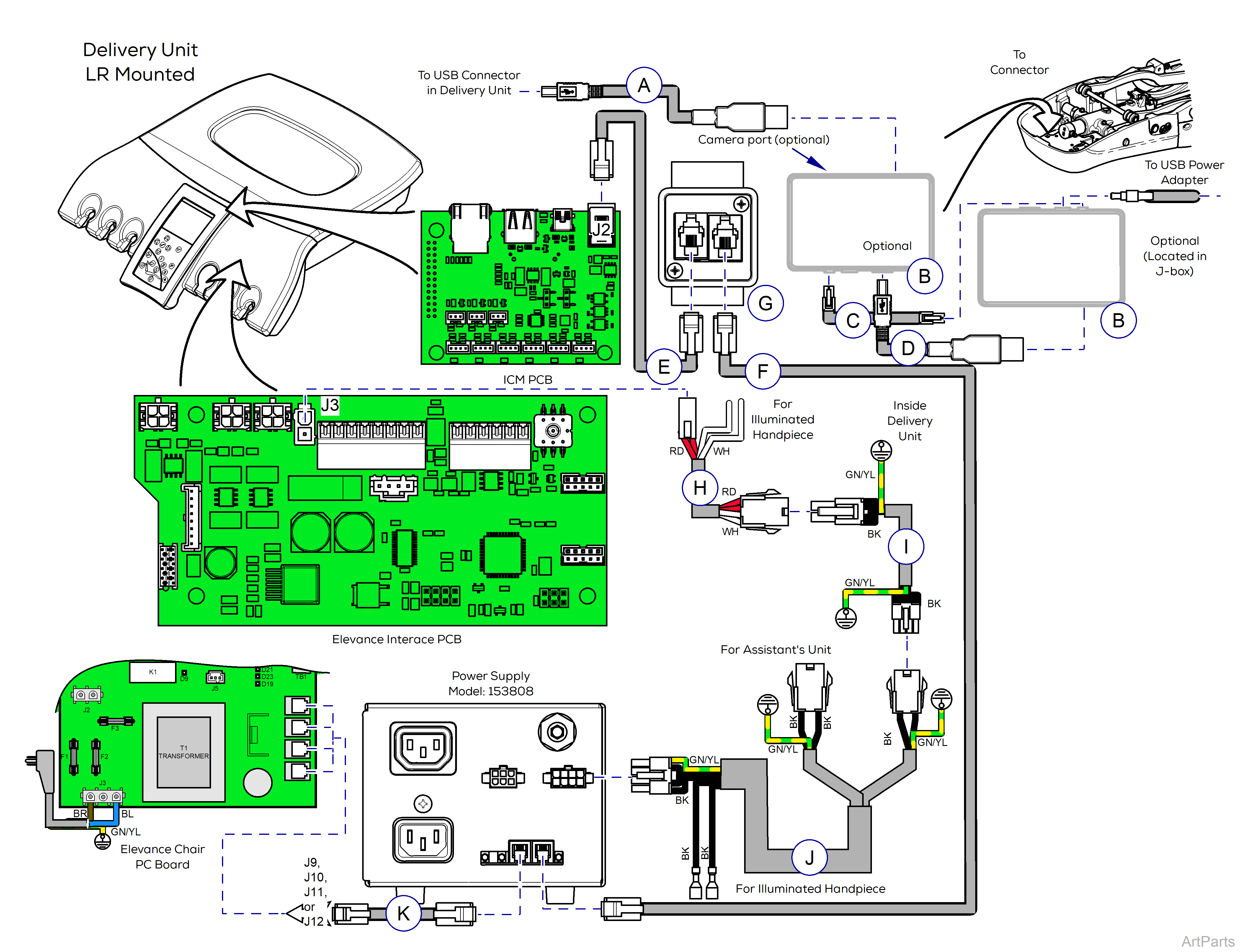 Elevance® Delivery, Console/LR Mounted on Elevance® Dental Chair Wiring Diagram