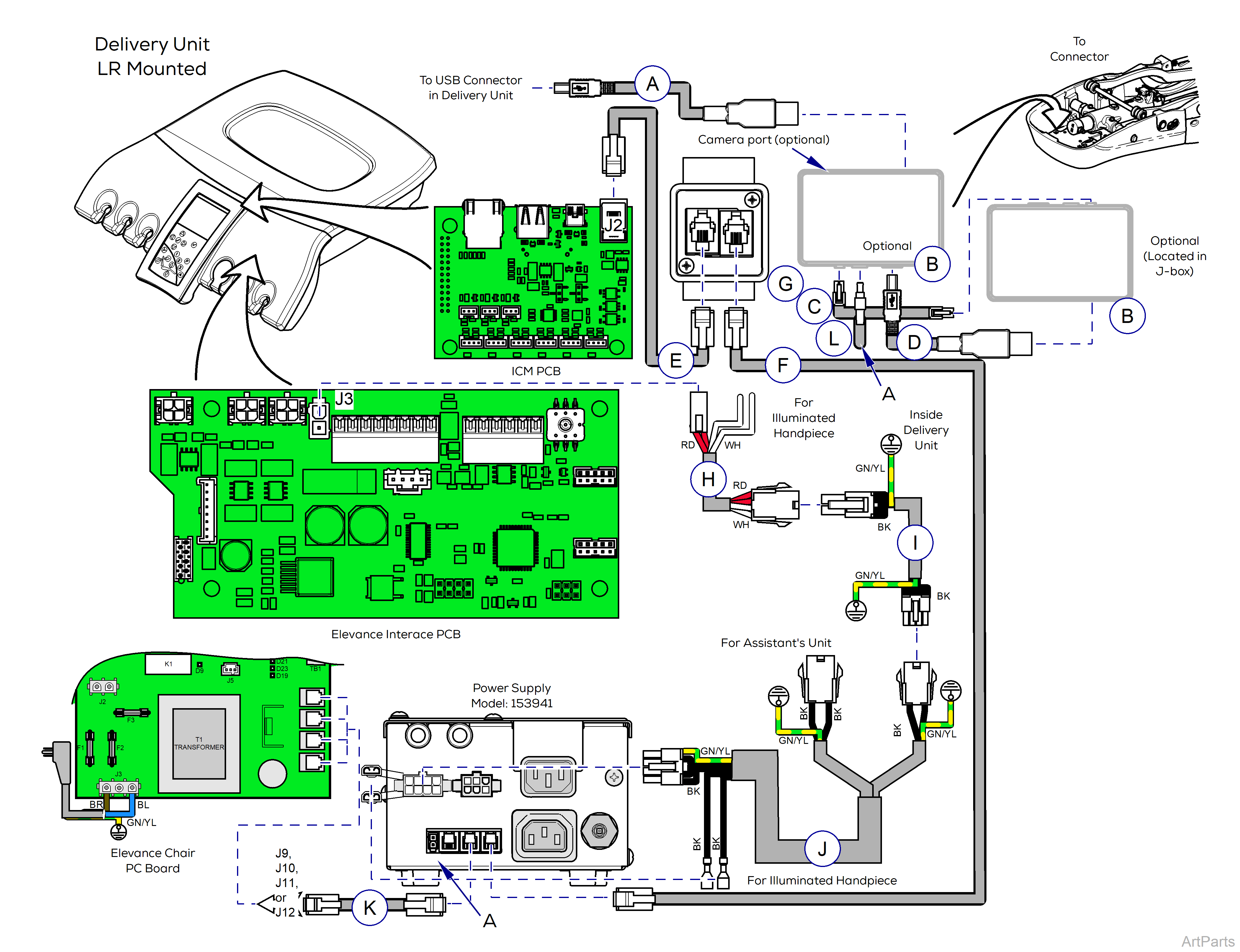 Elevance® Delivery, Console/LR Mounted on Elevance® Dental Chair Wiring Diagram