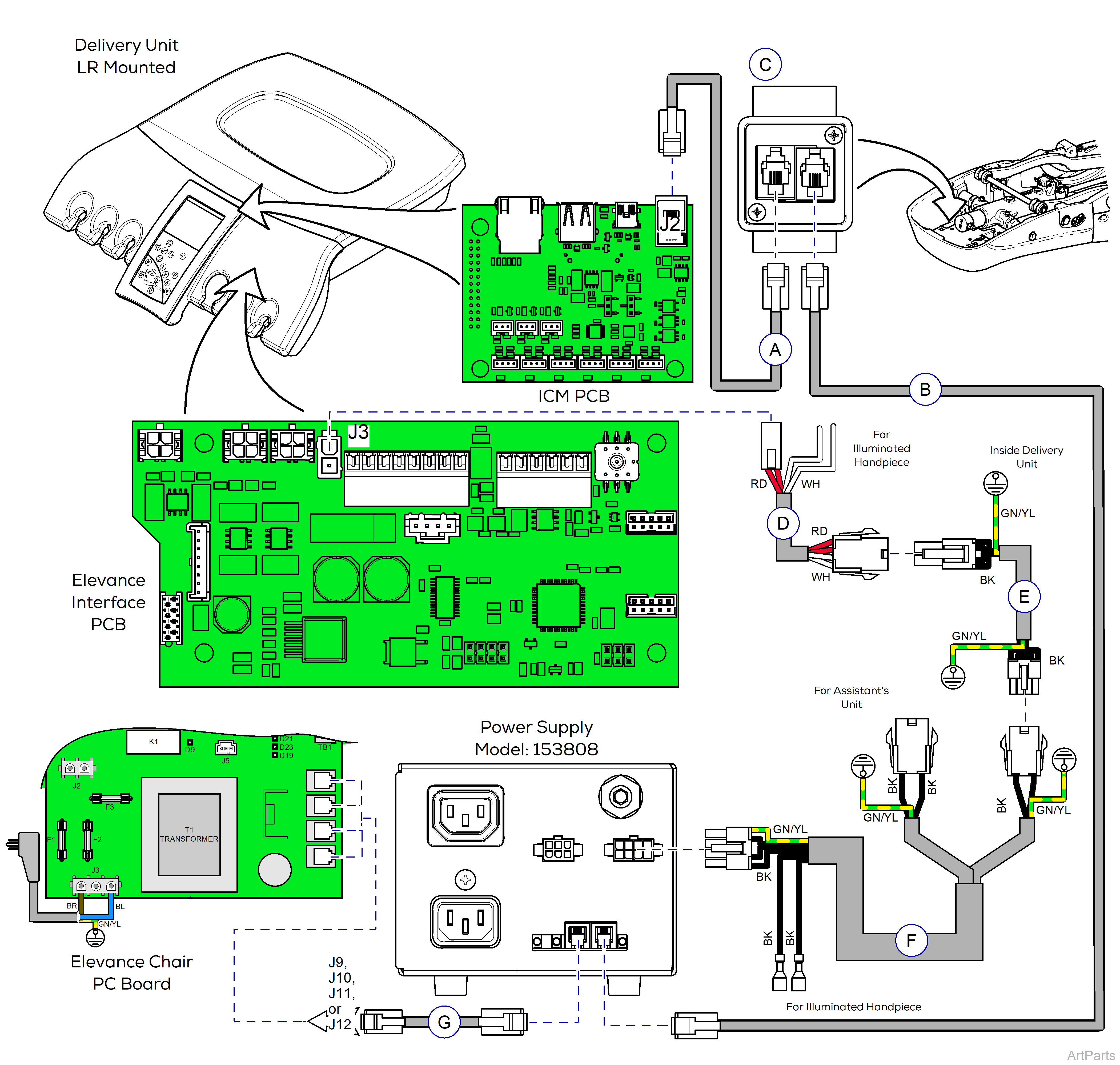 Elevance® Delivery, Console/LR Mounted on Elevance® Dental Chair Wiring Diagram