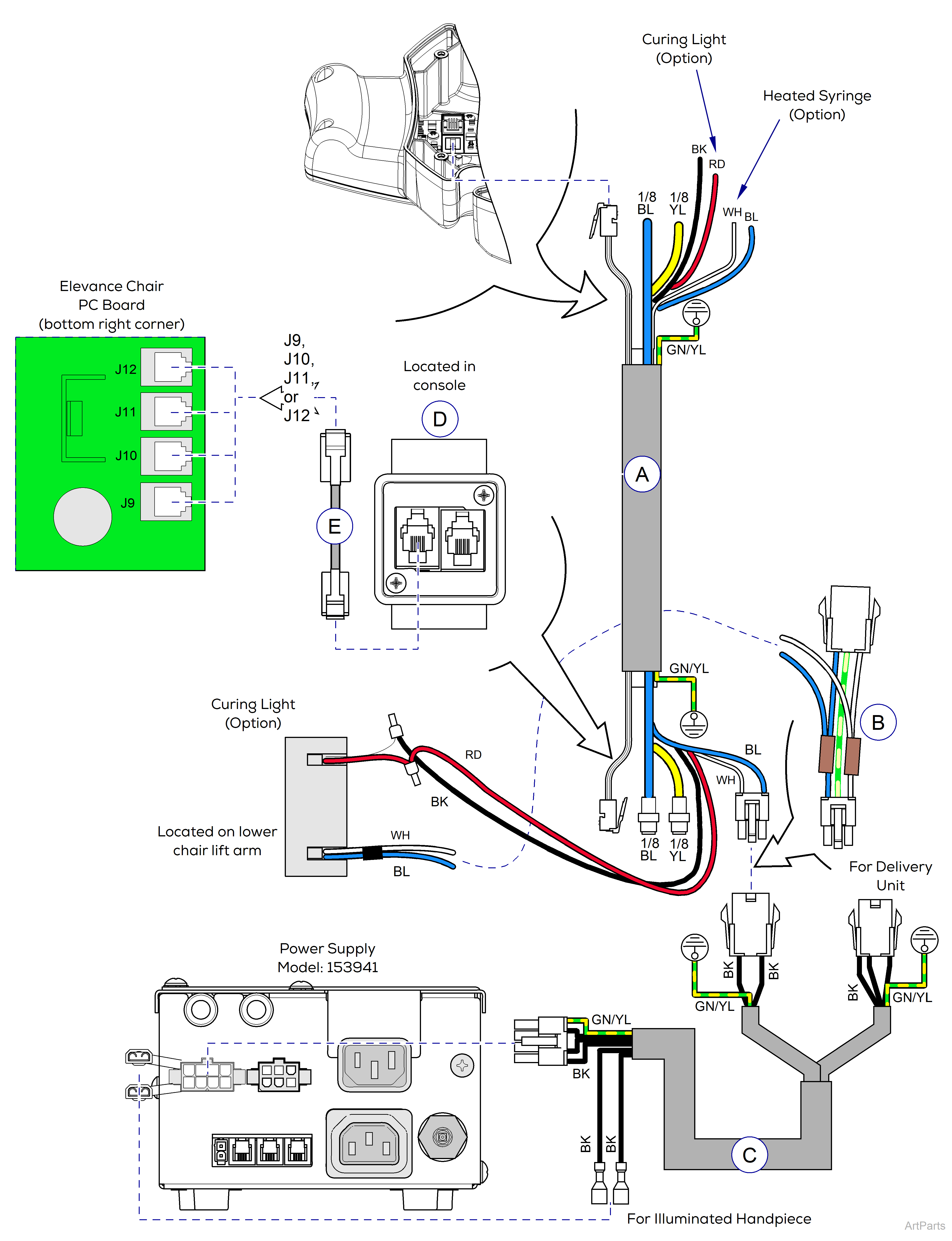 Elevance® Delivery, Console/LR Mounted on Elevance® Dental Chair Wiring Diagram