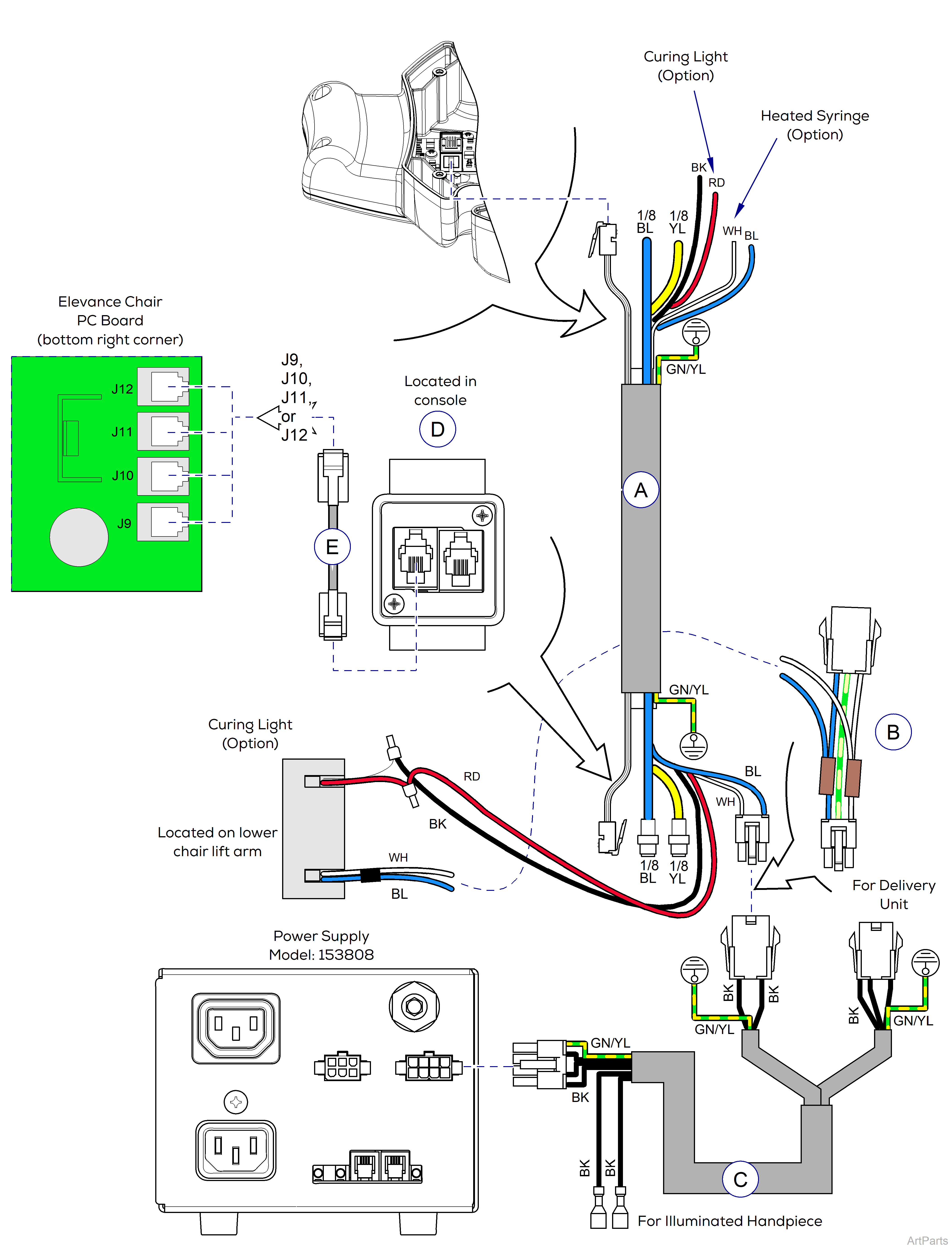 Elevance® Delivery, Console/LR Mounted on Elevance® Dental Chair Wiring Diagram