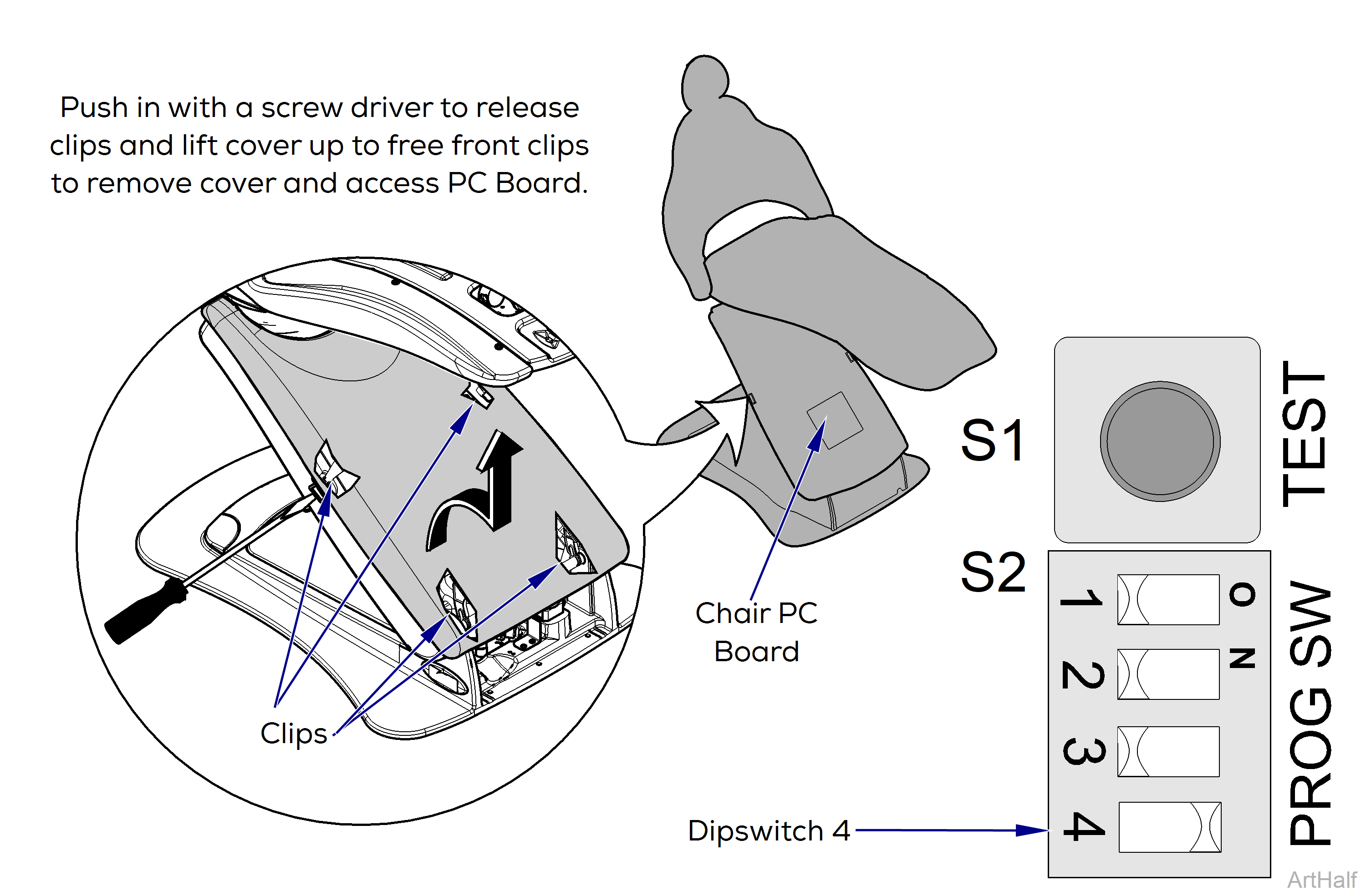 Elevance® Chair accessing dipswitches to synchronize chair