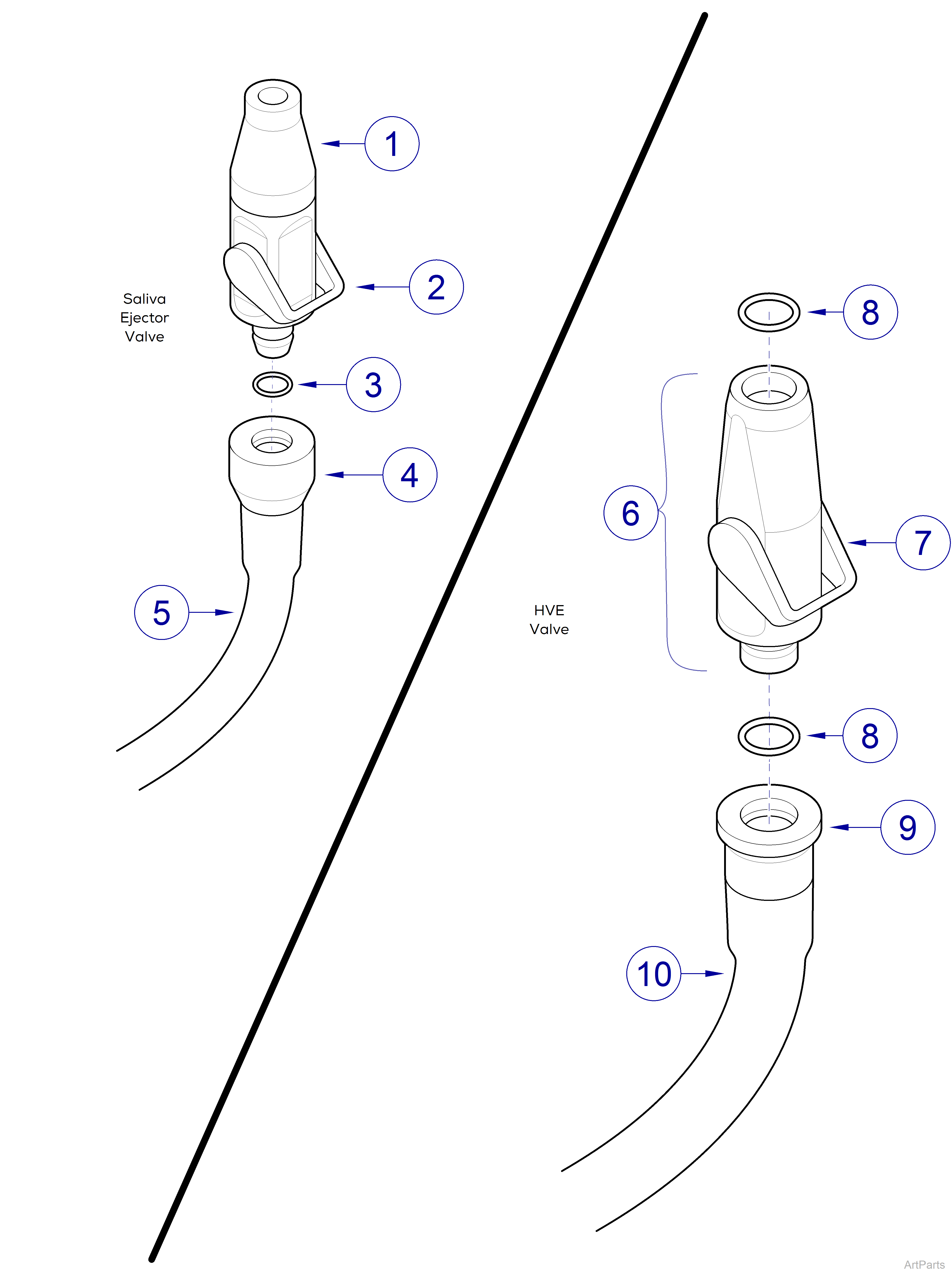 Asepsis 21 Delivery Unit Saliva Ejector/HVE Valve Components