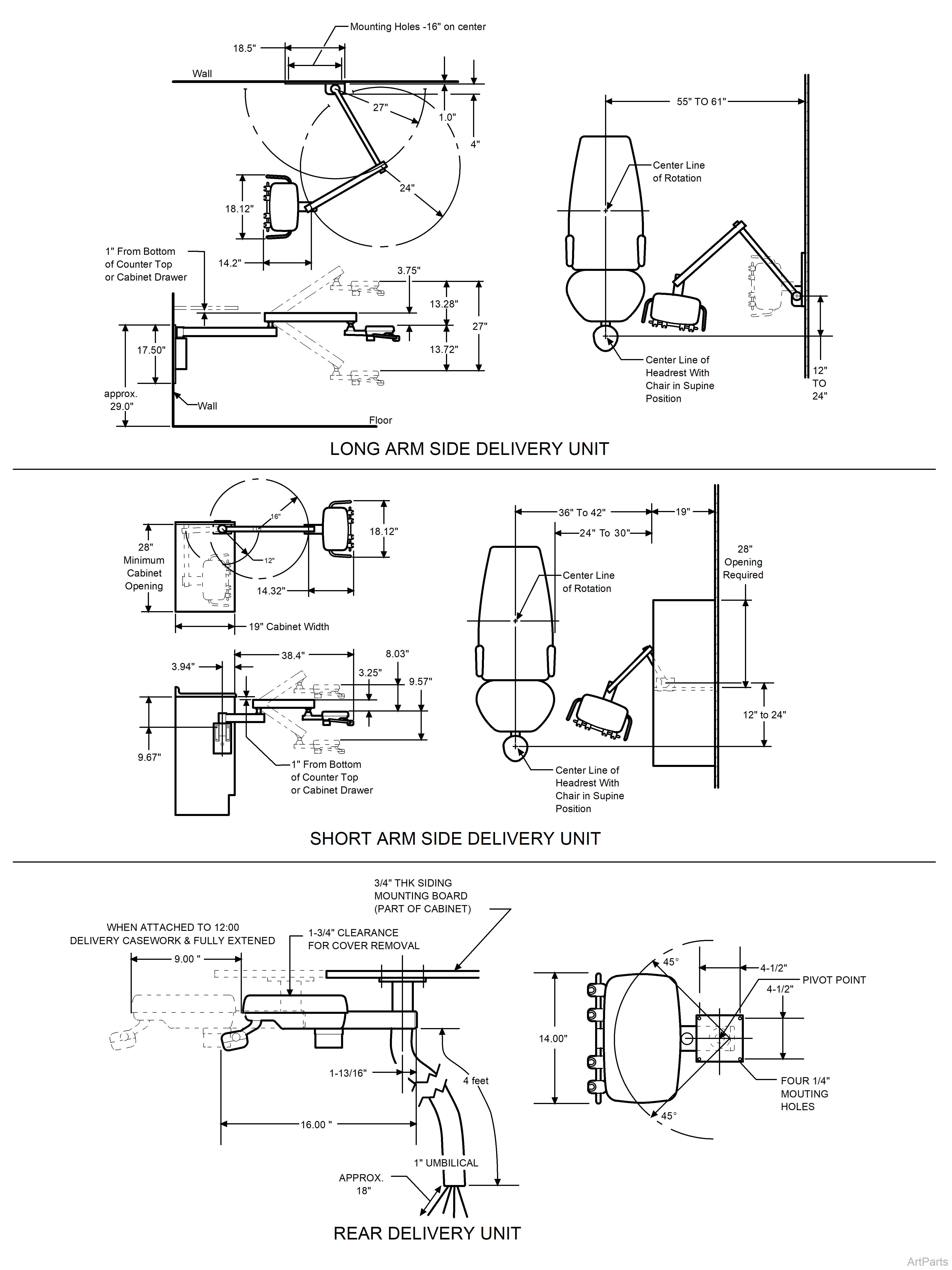 Side / Rear Delivery Unit Dimensions