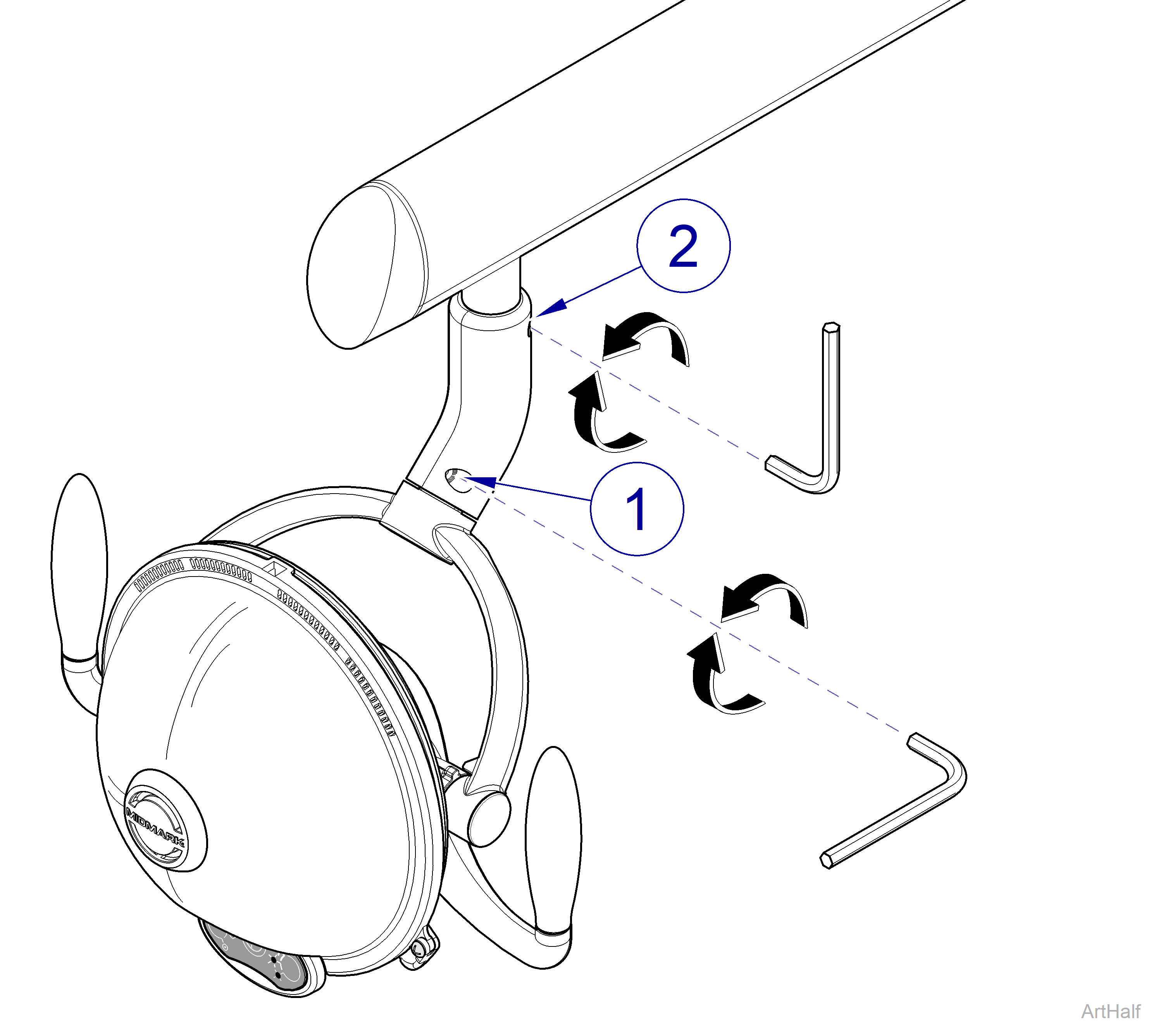 Midmark® Dental Lights Yoke Pivot Joint Adjustments