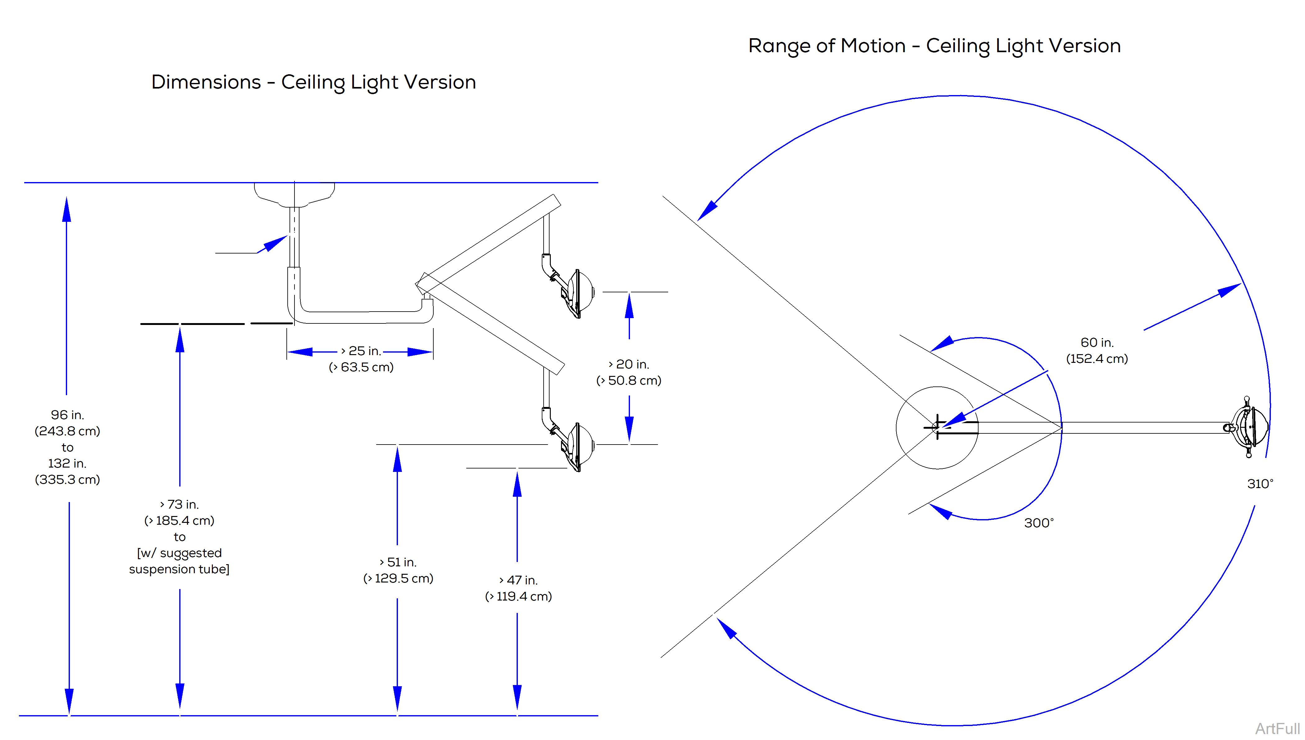 Midmark® Dental Lights Ceiling Mtd. Lights Dimensions