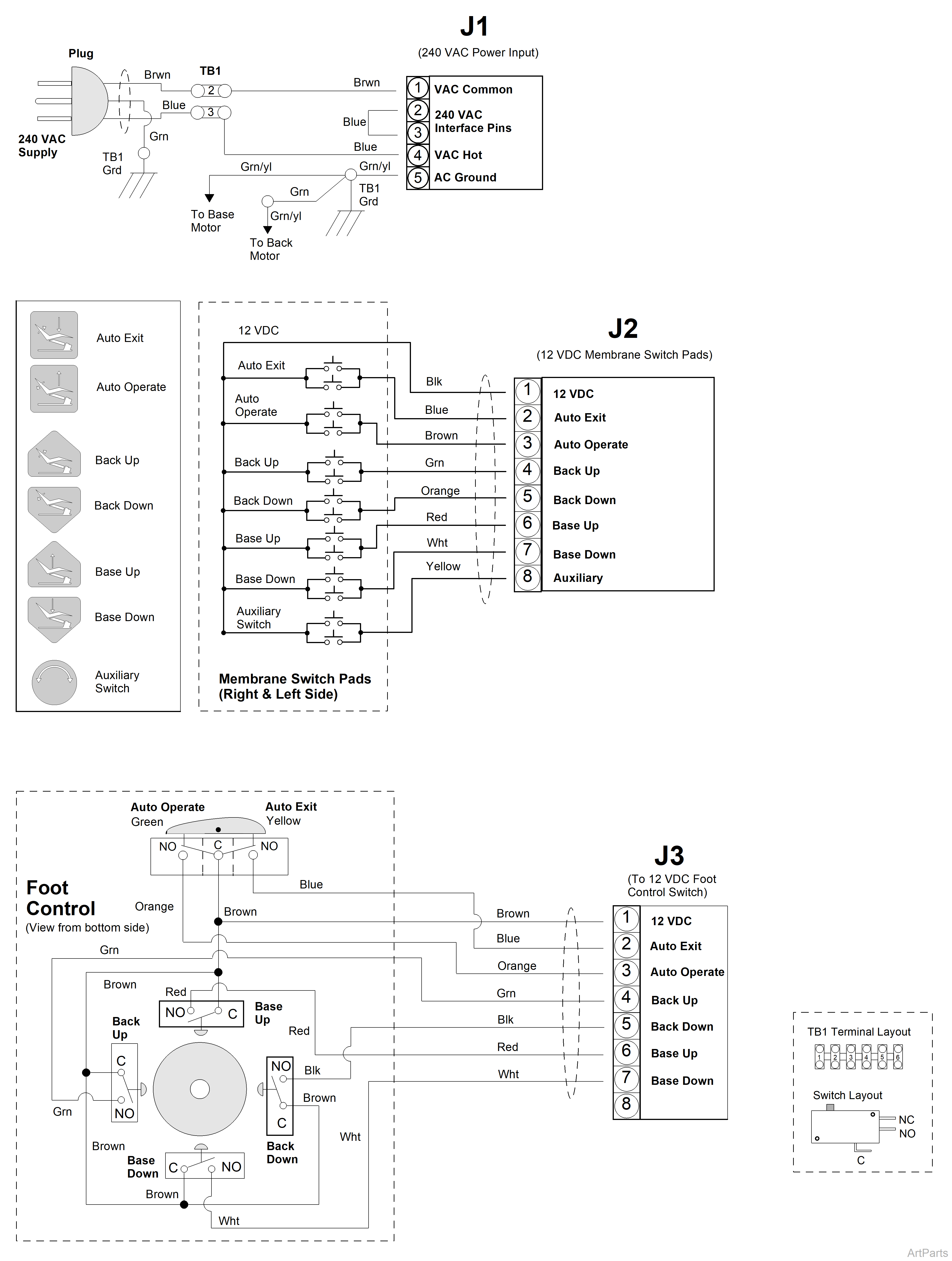 Biltmore/Knight Chairs 240 VAC Wiring Diagram and Connections