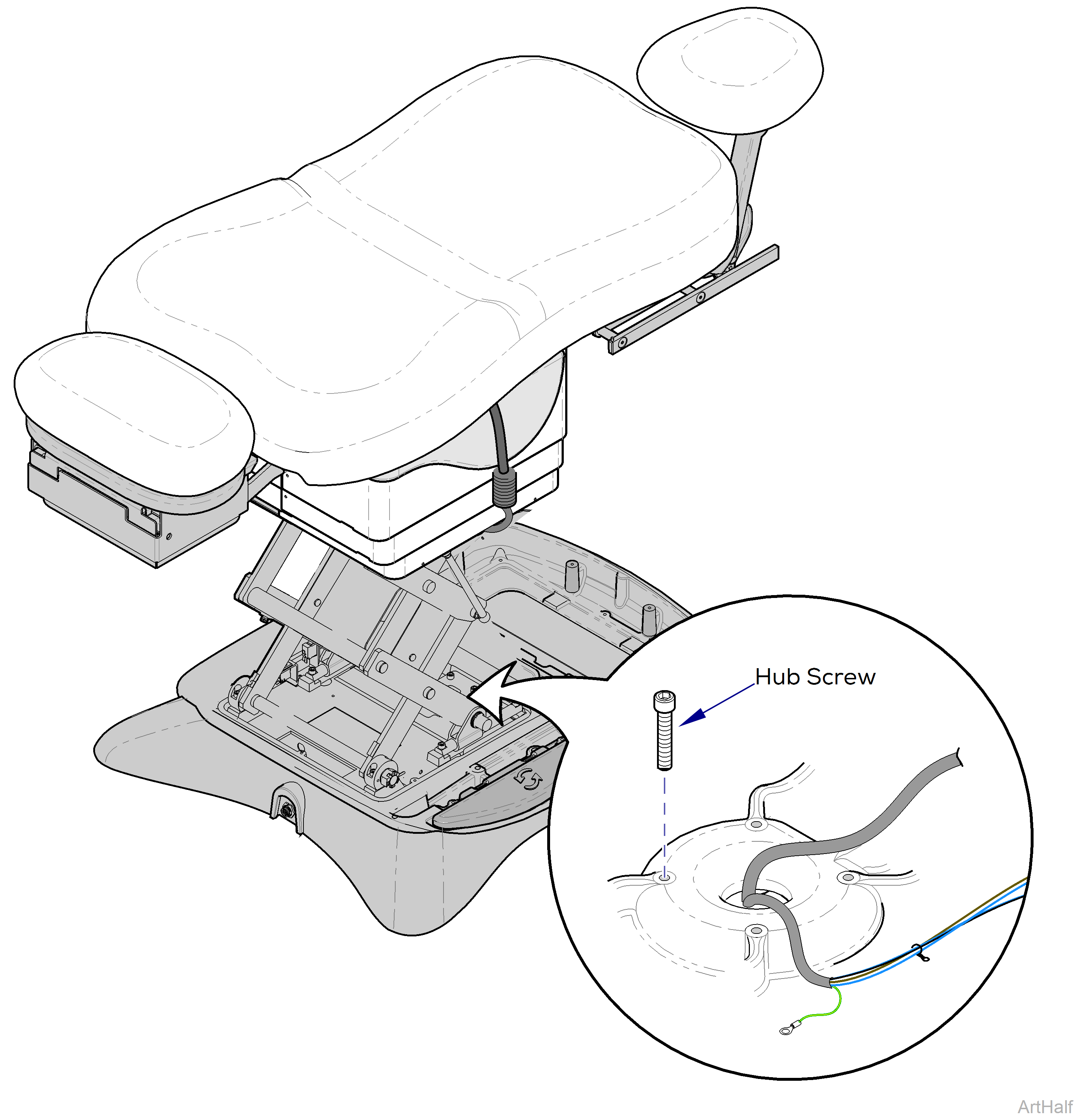 230 and 630 Chair Rotational Base Brake System