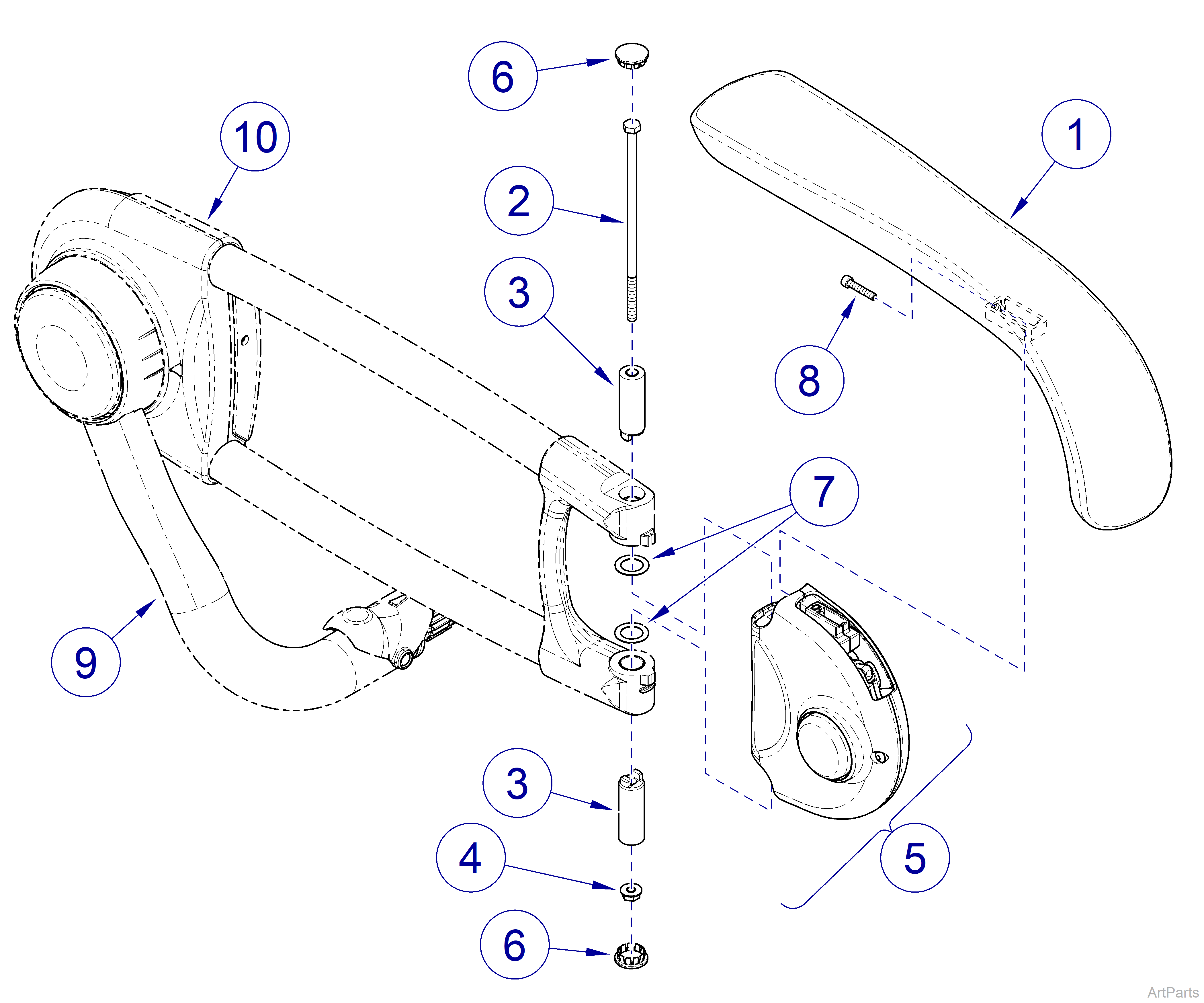 9A600002 Support Rail Assembly (LH/RH) Armrest Pad