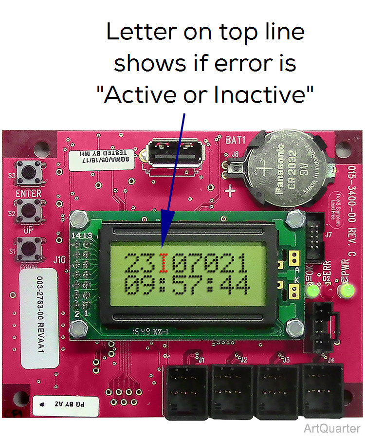 626 Chair Error History Display - the letter on top line