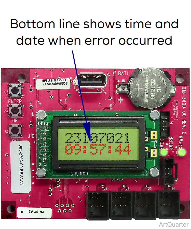 626 Chair Error History Display - date and time on the bottom line