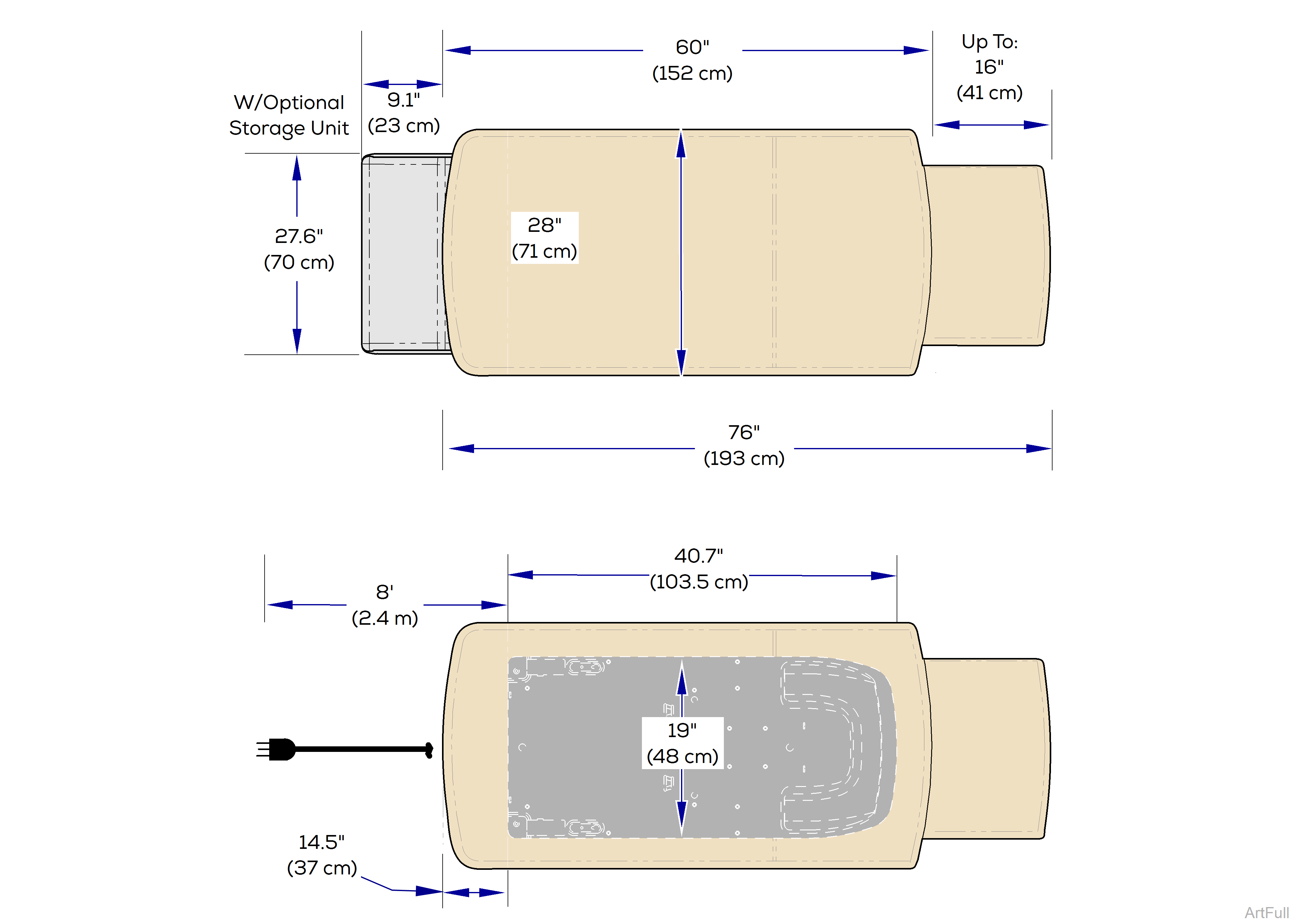 224 and 225 Chair Upholstery Top/Base Dimensions