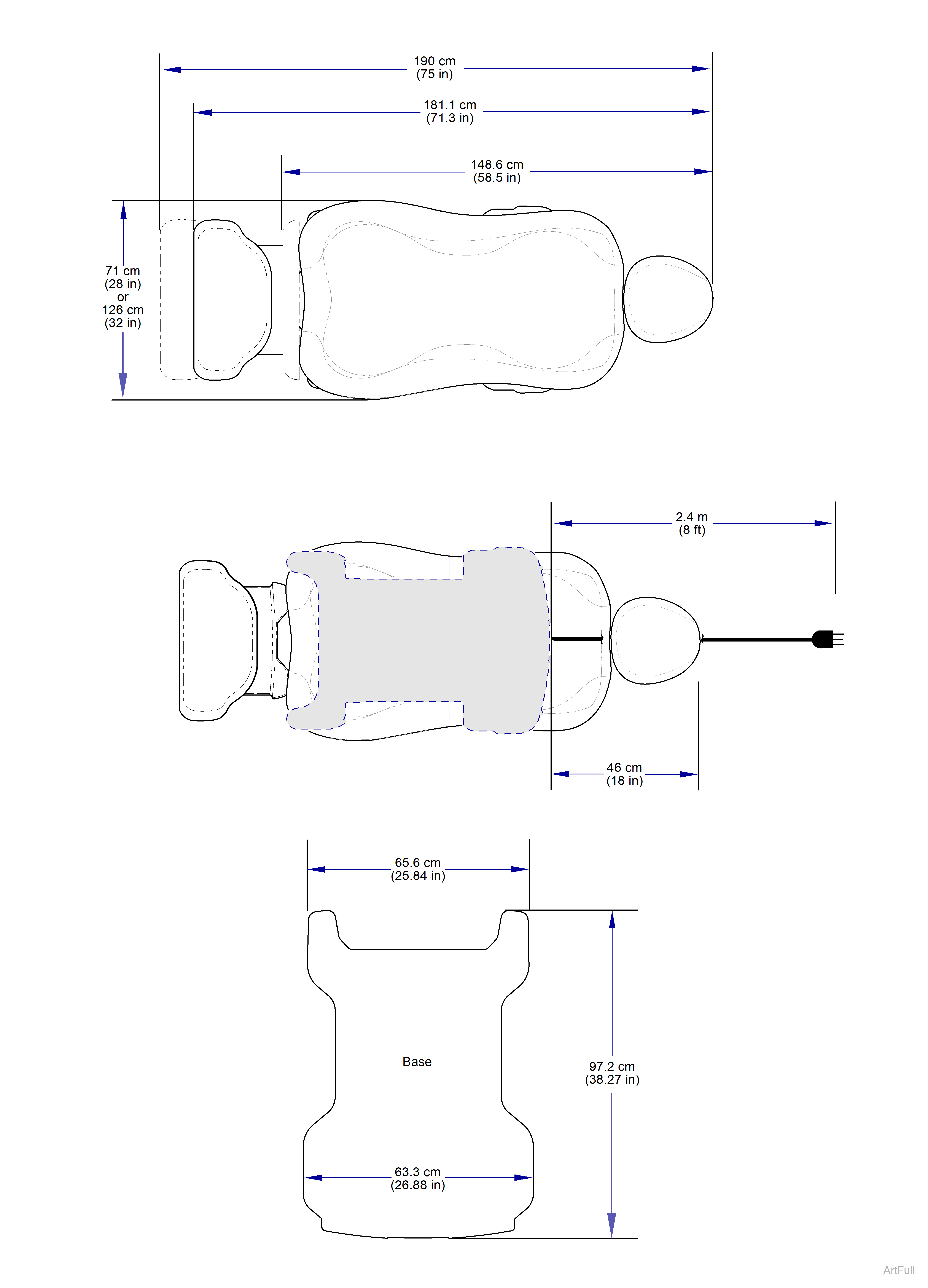631 Chair Upholstery Top/Base Dimensions