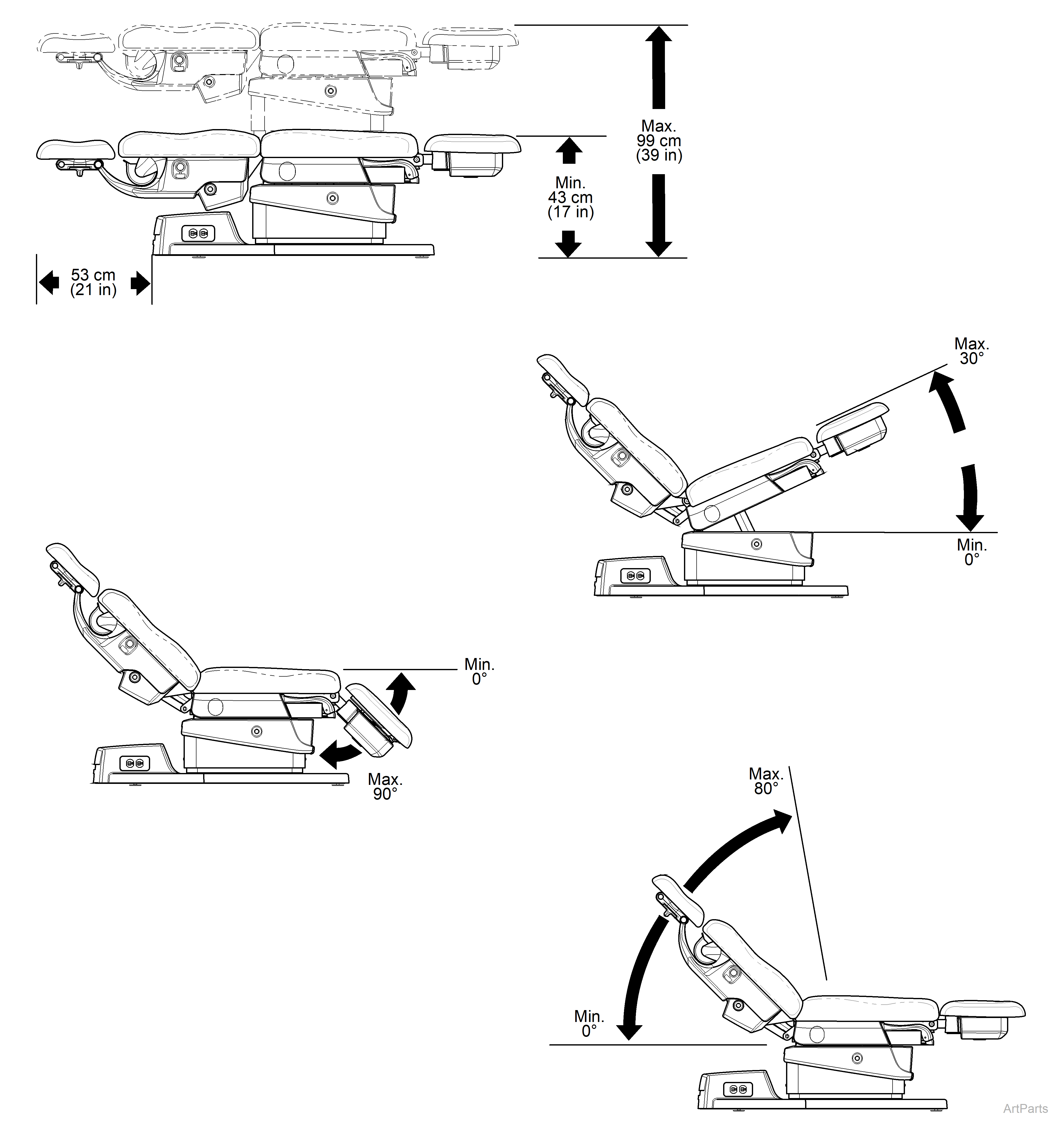 631 Procedures Chair Range of Motion Diagram