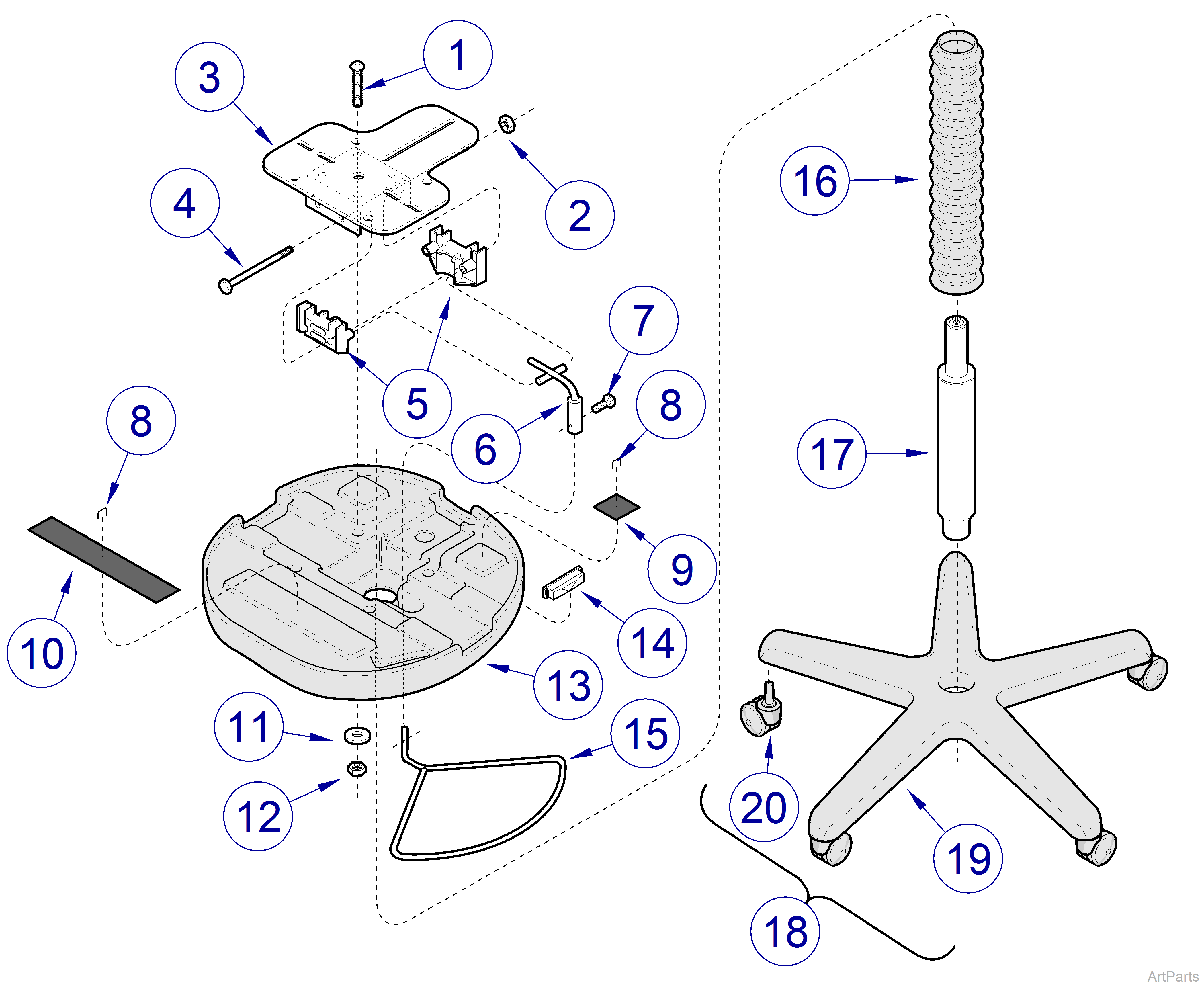 425-001 Stool Assembly - BZ5043 thru BZ018422 and V2200 thru V289596