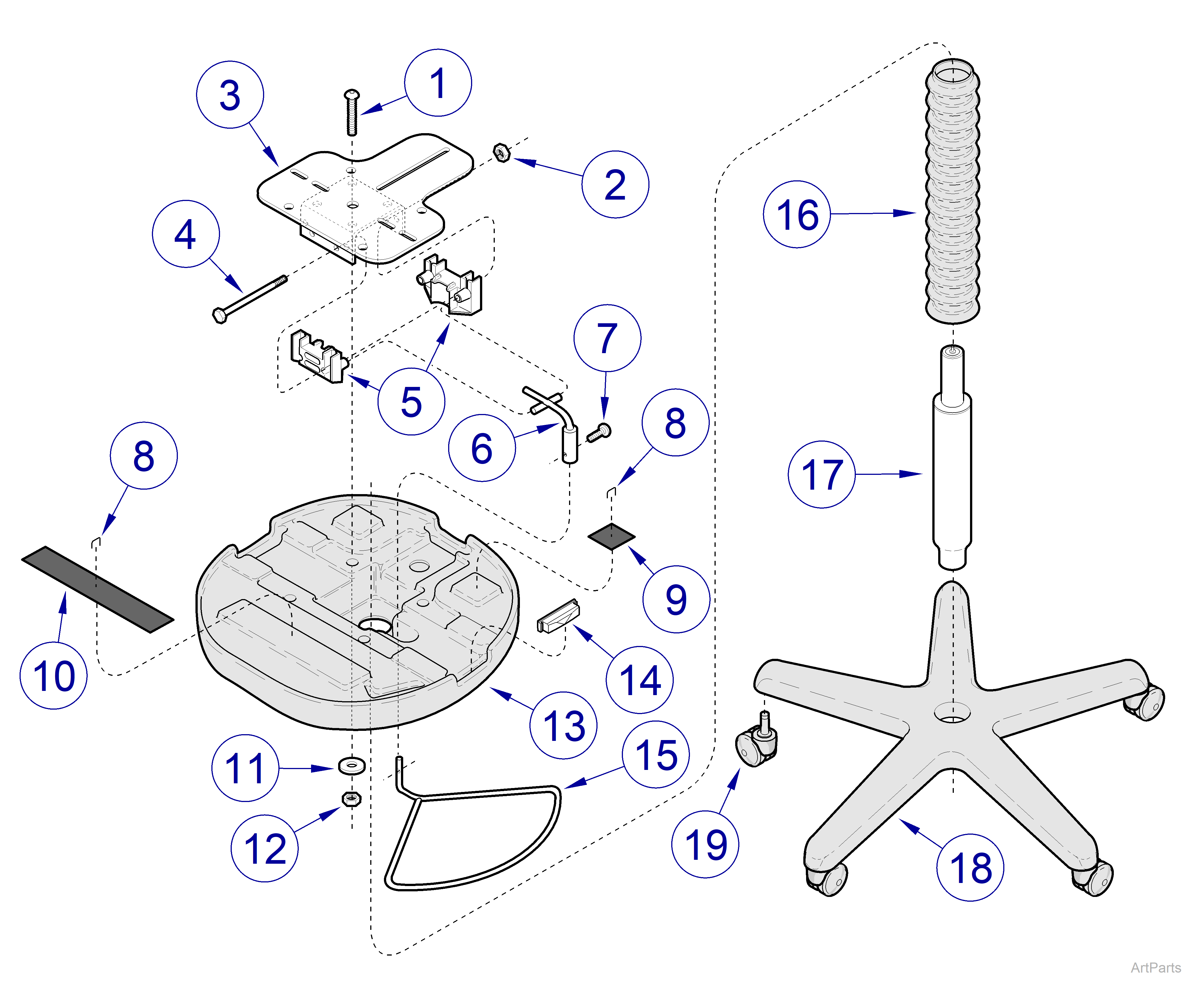 425-001 Stool Assembly - V289597 thru V1471186 and VAF000001 thru Present