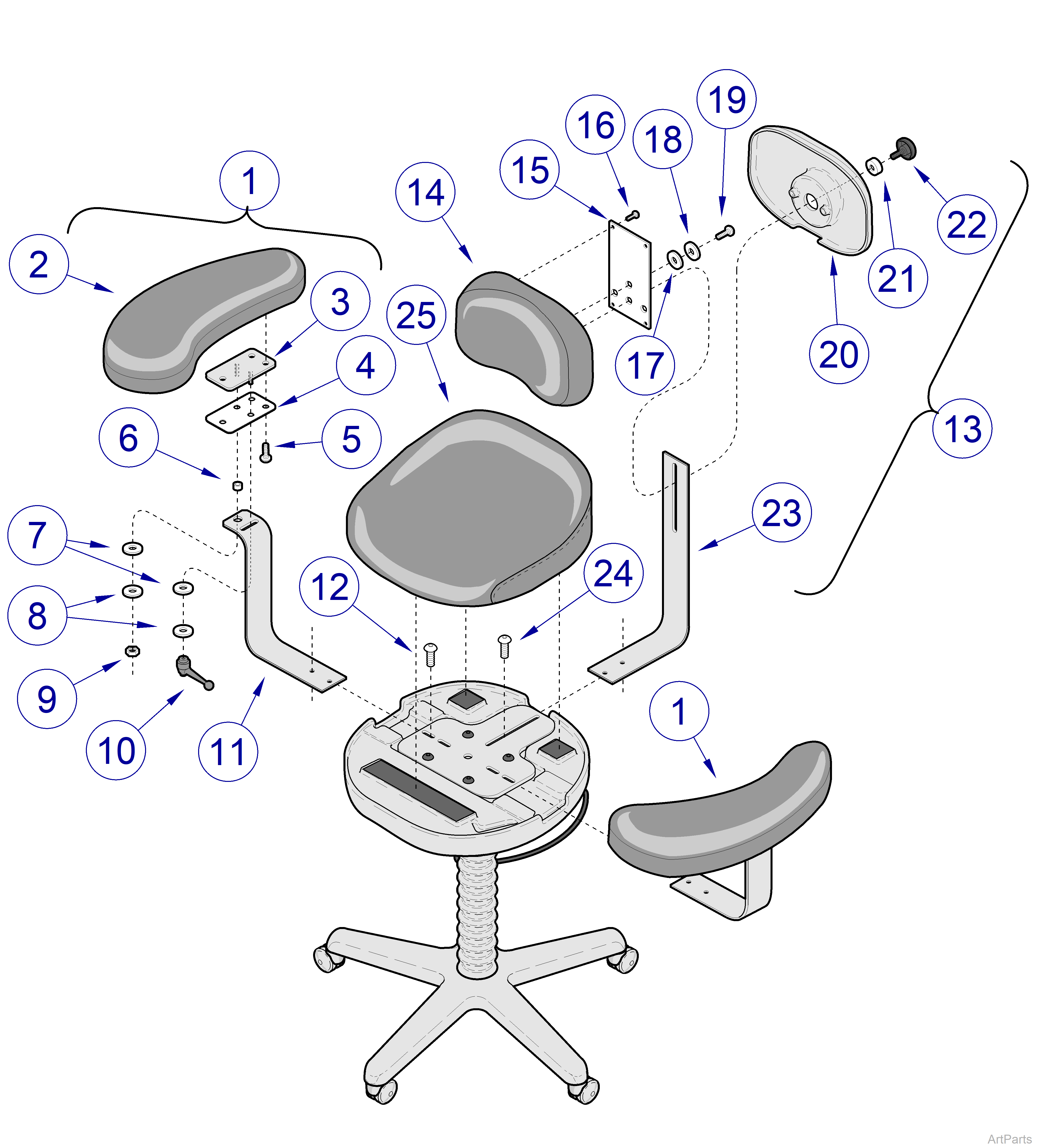 427 Stool Accessories - Serial Number Range: BZ1000 thru BZ6818 and V2200 thru V1134336