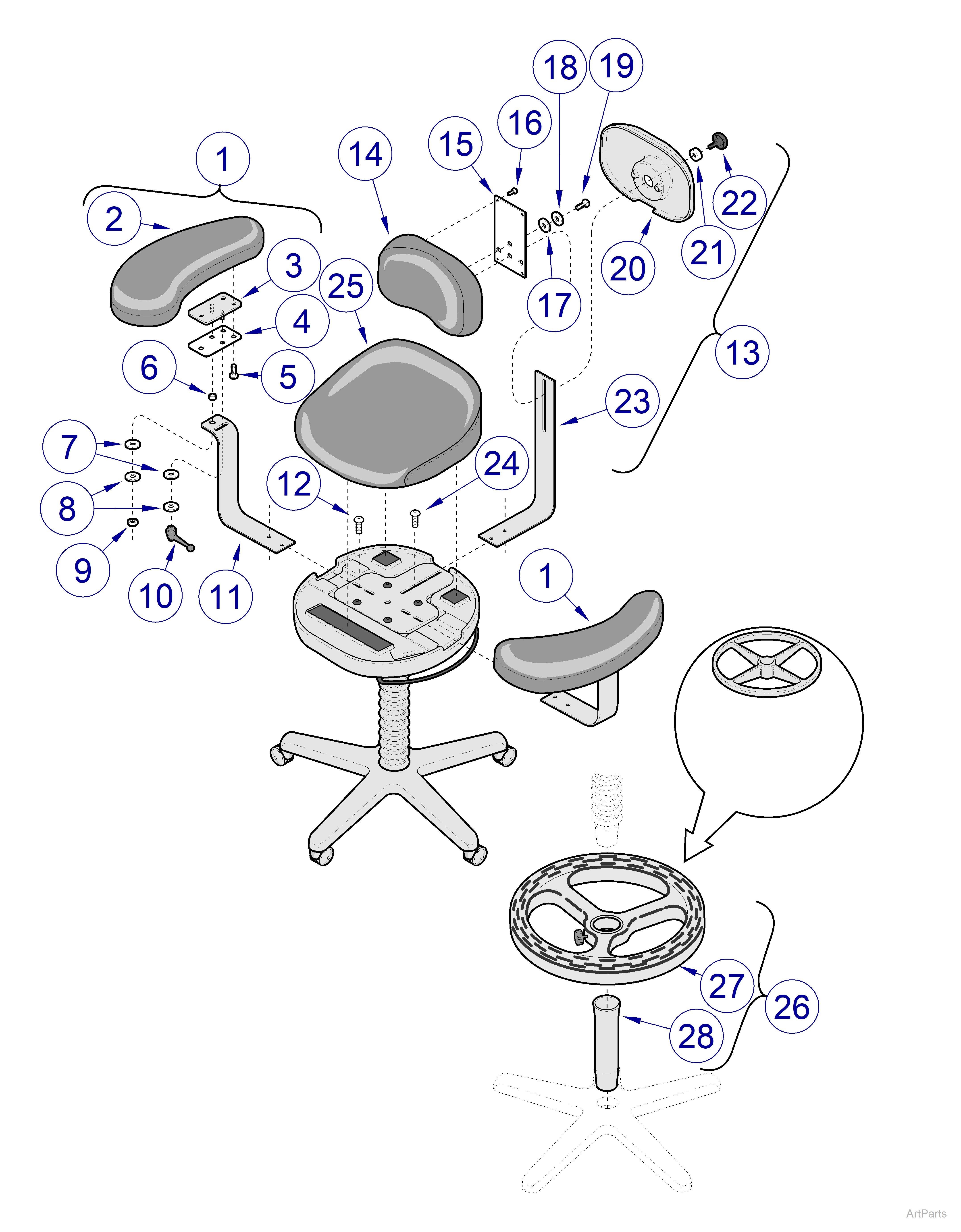 425 Stool Accessories (BZ1000 thru BZ018422 and V2200 thru V289596)