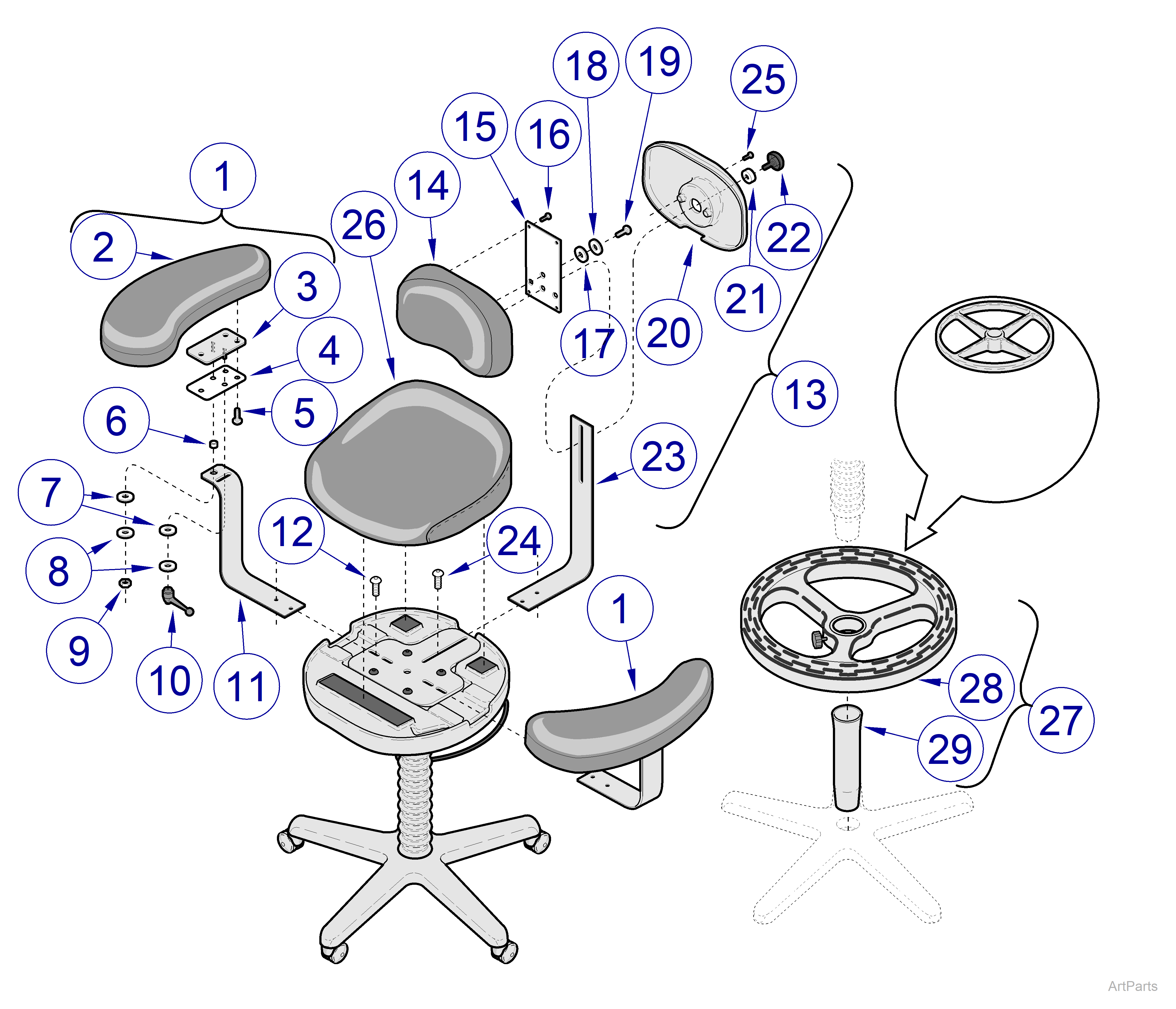 425 Stool Accessories (V289597 thru V1471186 and VAF000001 thru Present)
