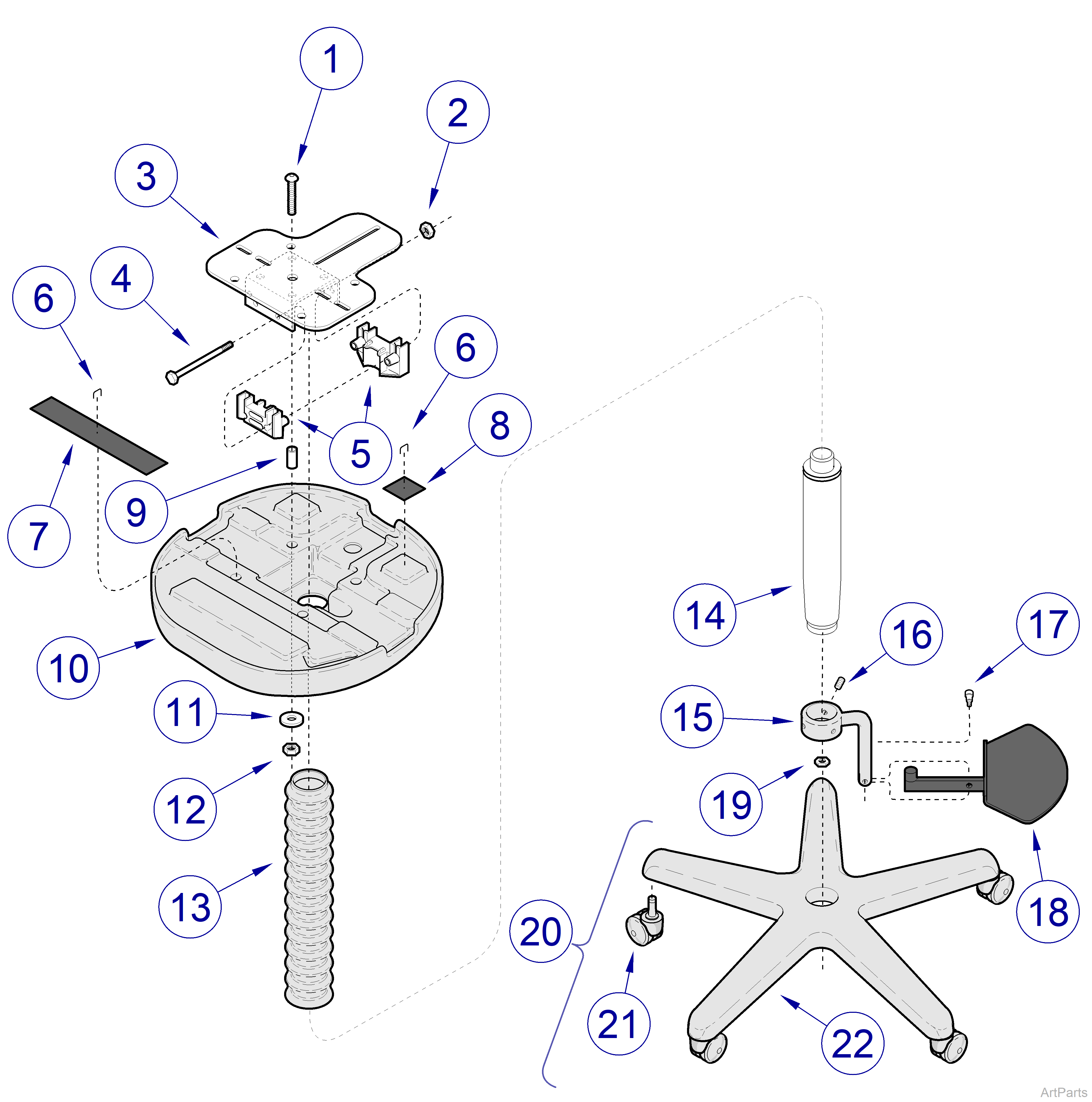427 Stool Assembly - Serial Number Range: BZ1000 thru BZ1834