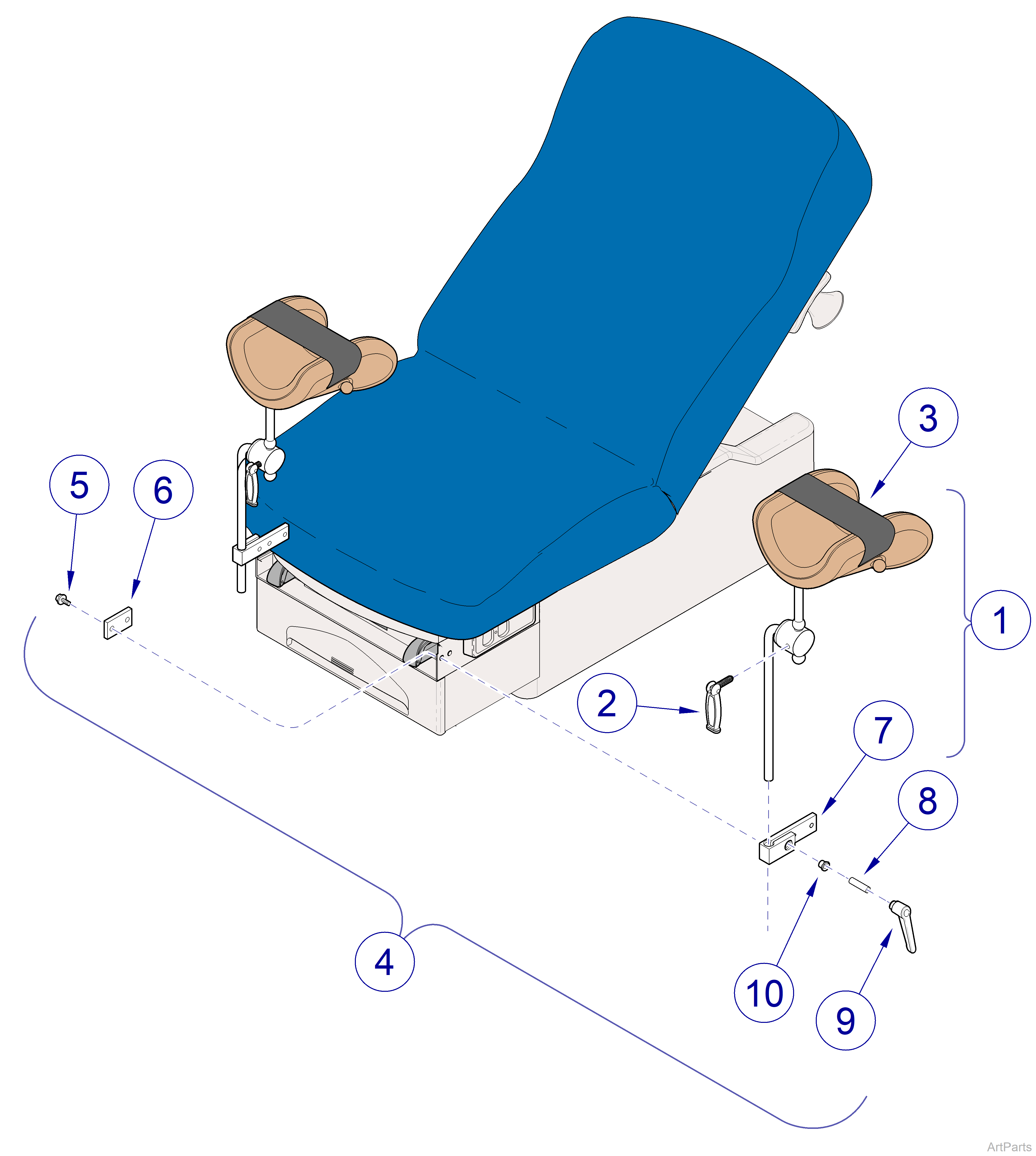9A320001 Articulating Knee Crutch Assembly