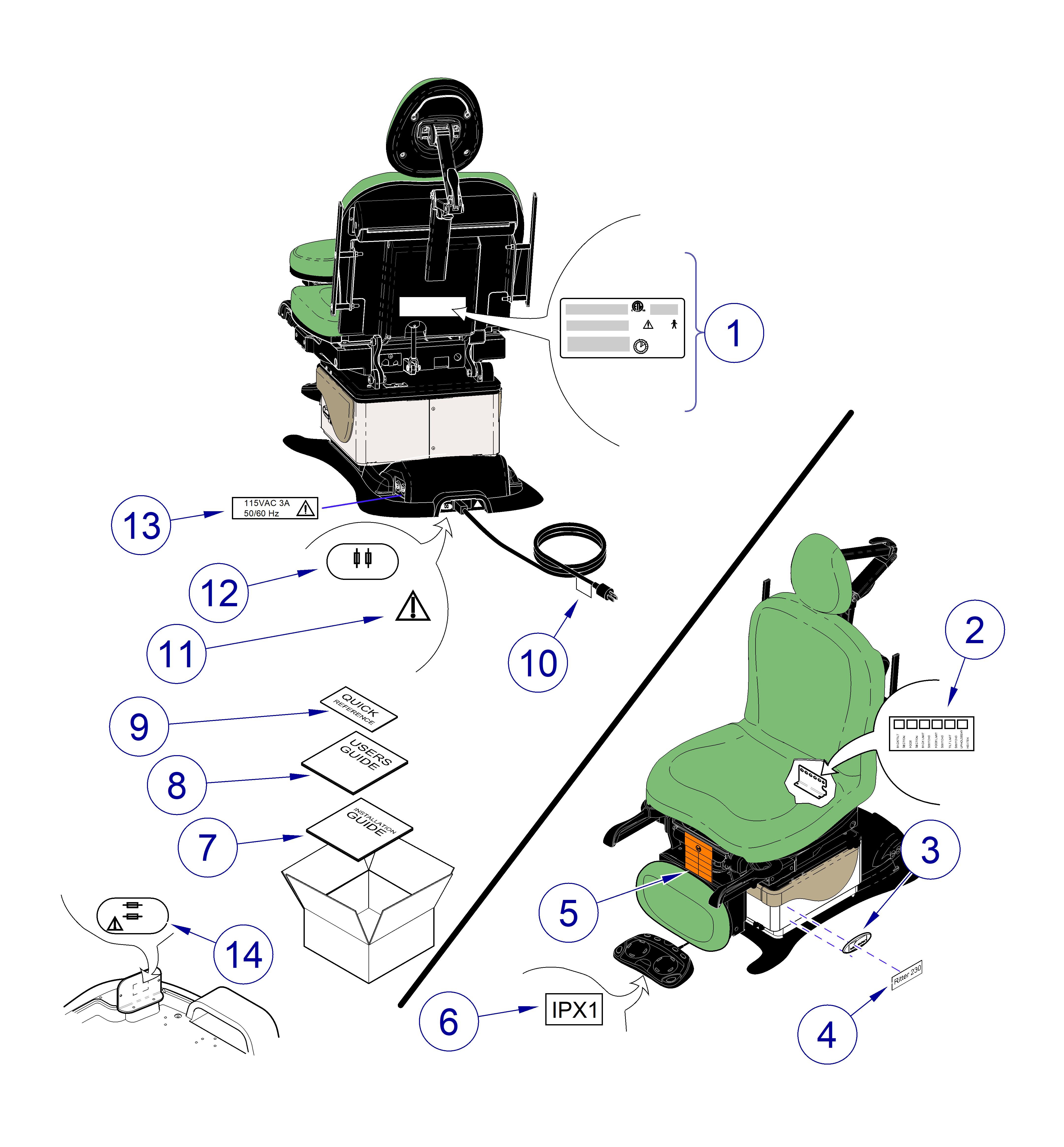 230 and 630 Chair  Label Location