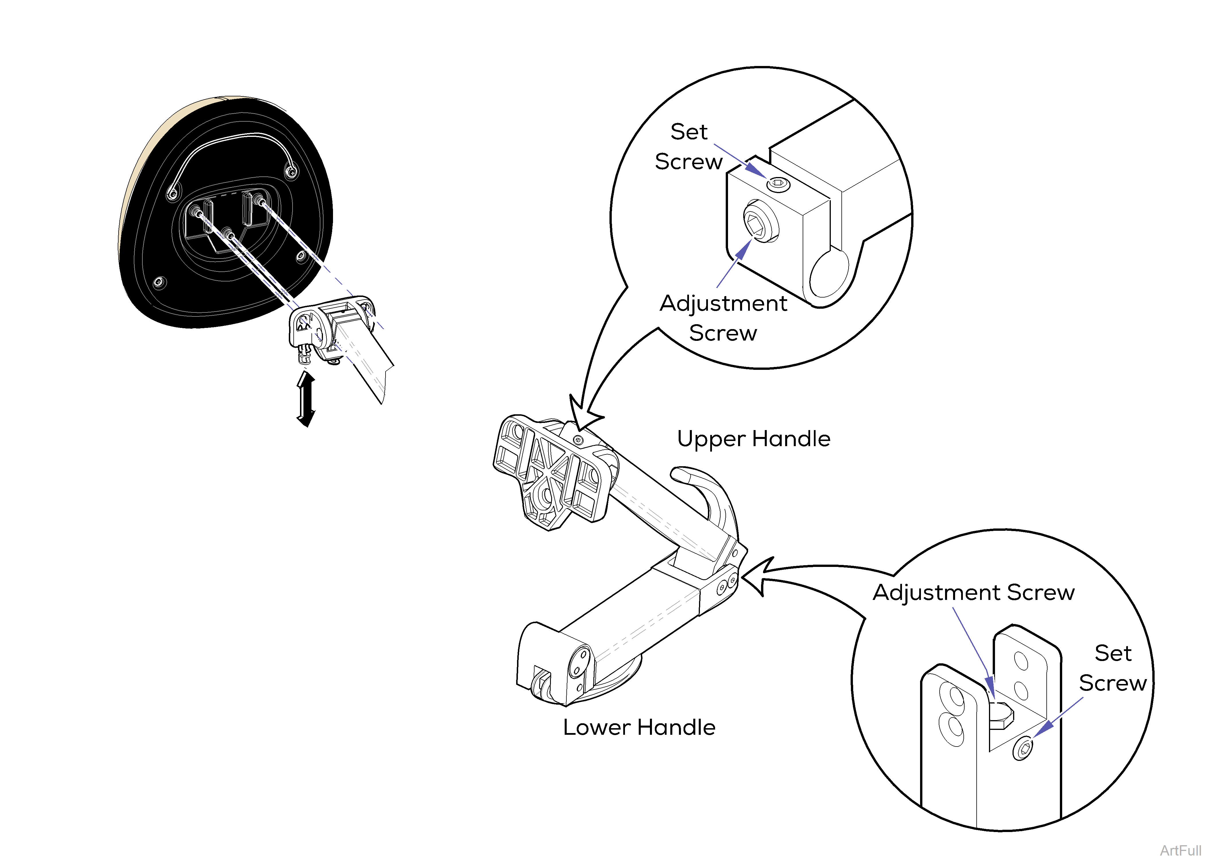 230 and 630 Chair Headrest Mechanism Handle Tension Adjustment