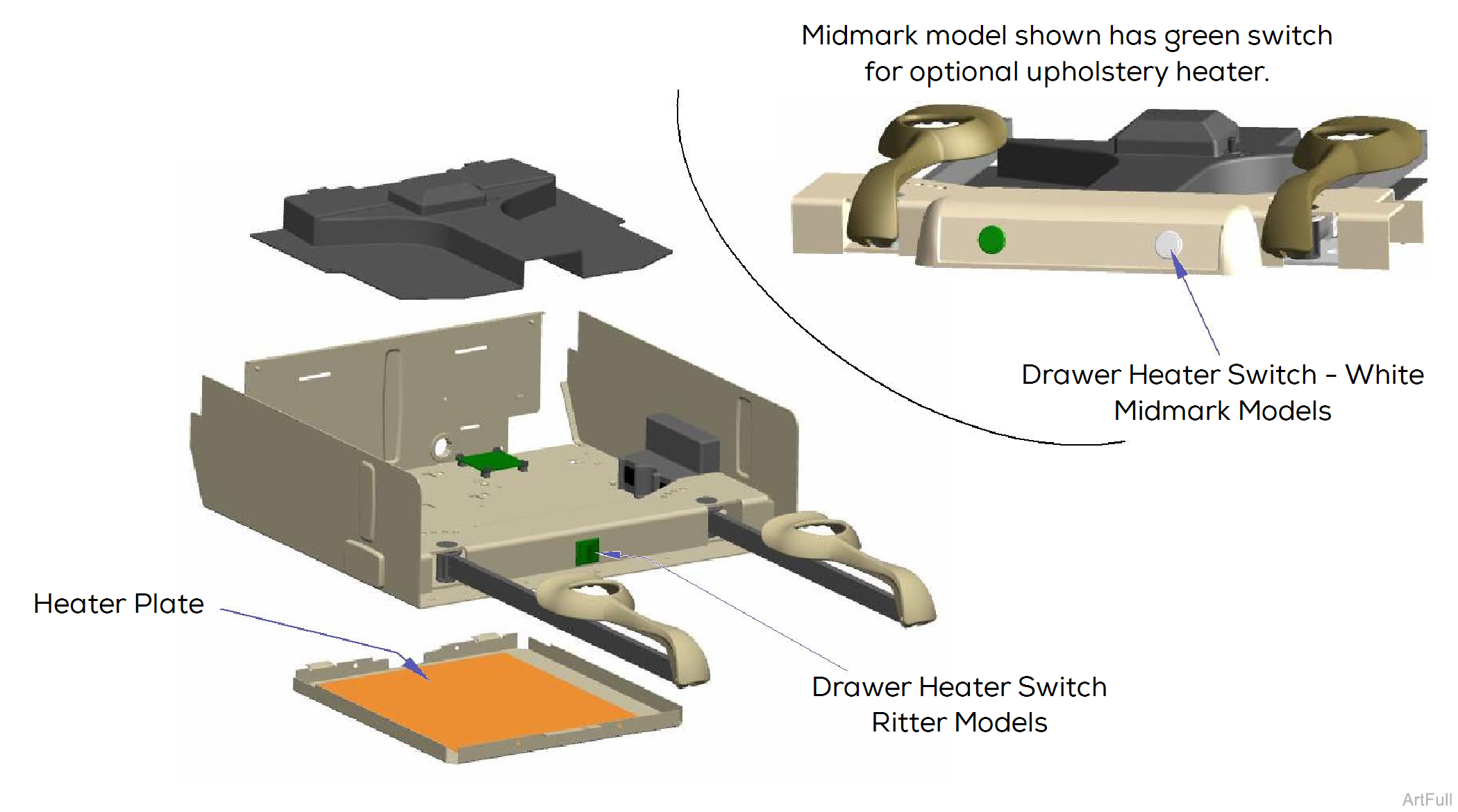 204 and 604 Table drawer heater system