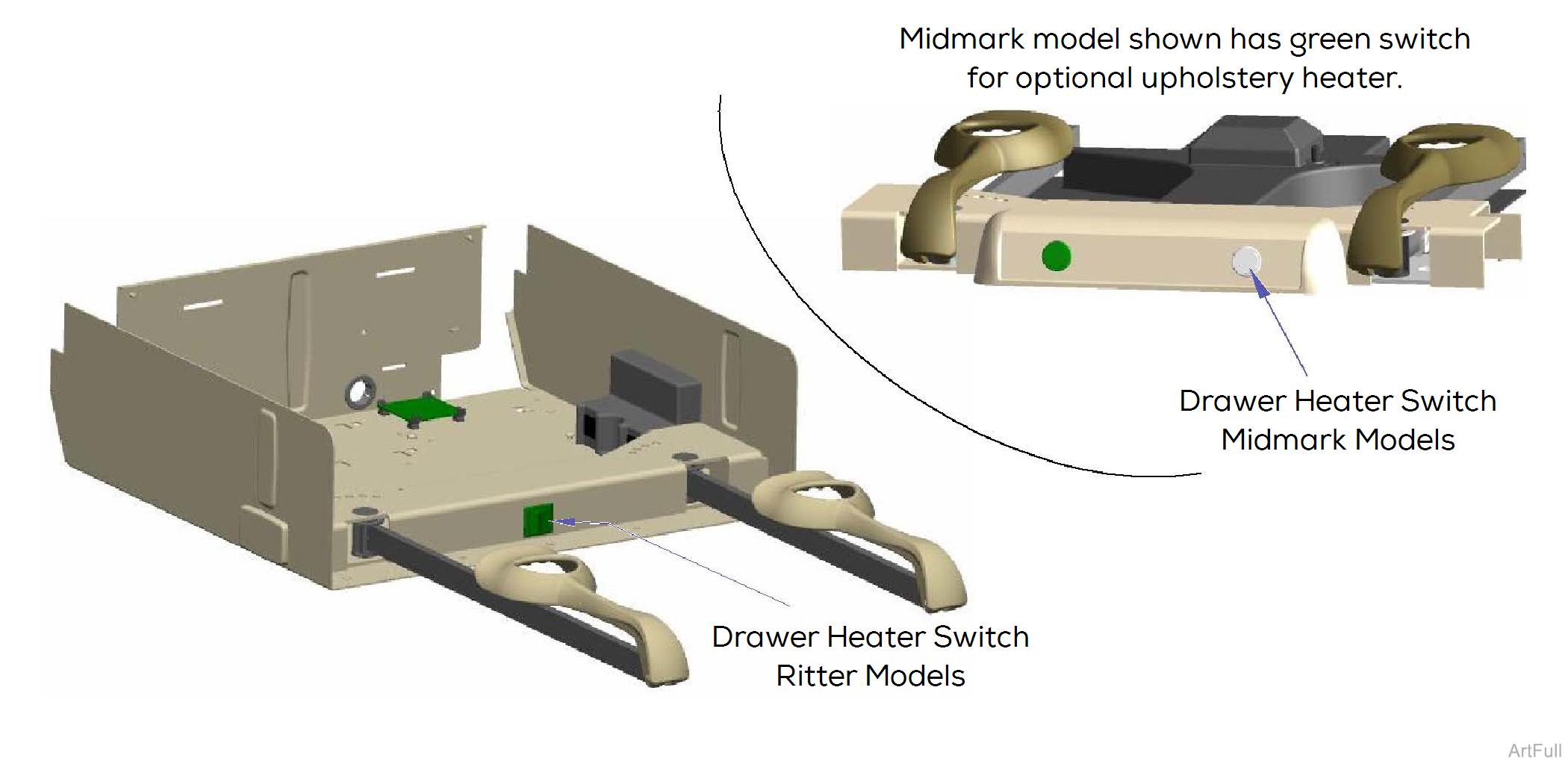 204 and 604 Table drawer heater system