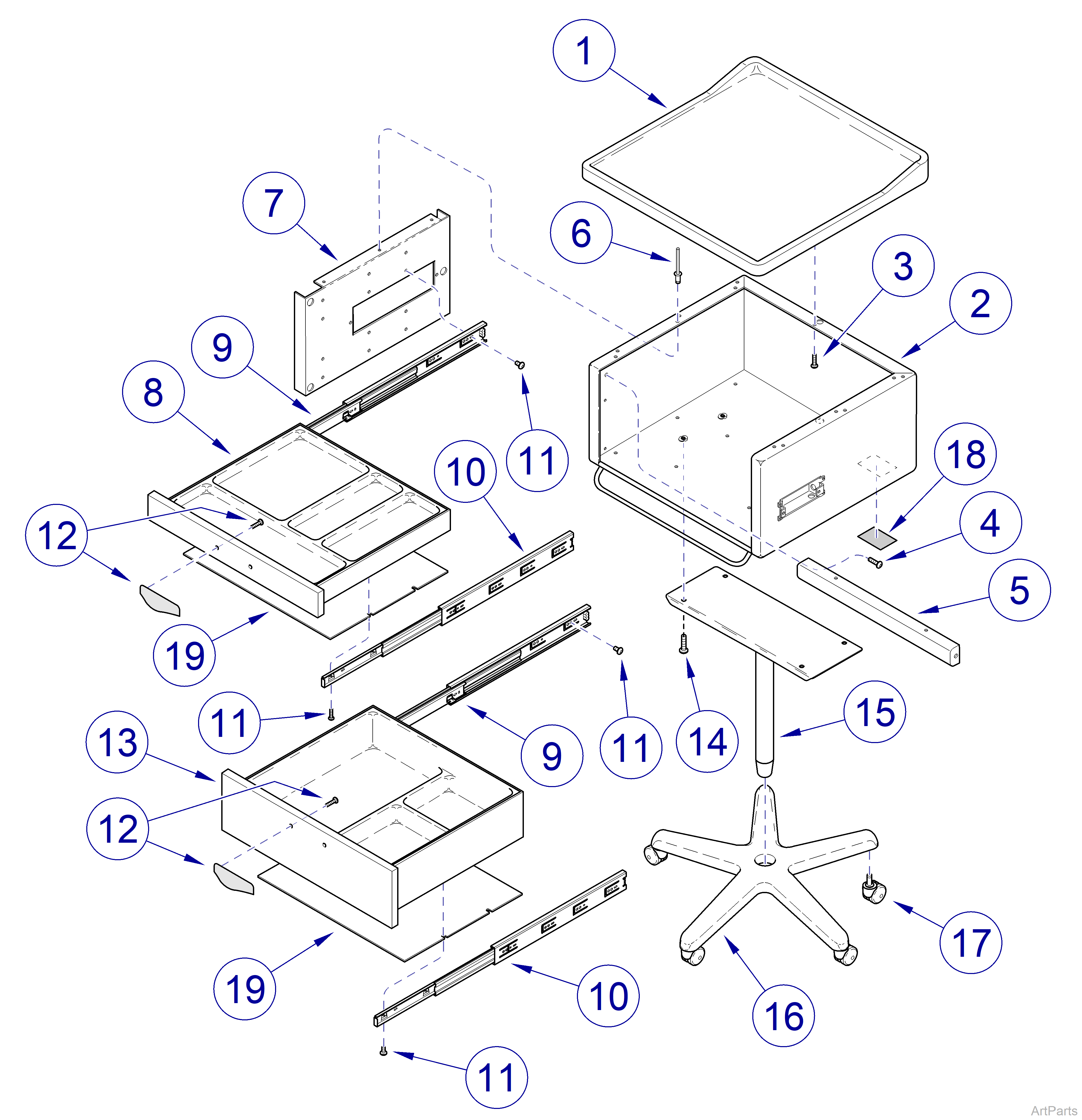 265 Cart Fixed Height Cabinet Assembly