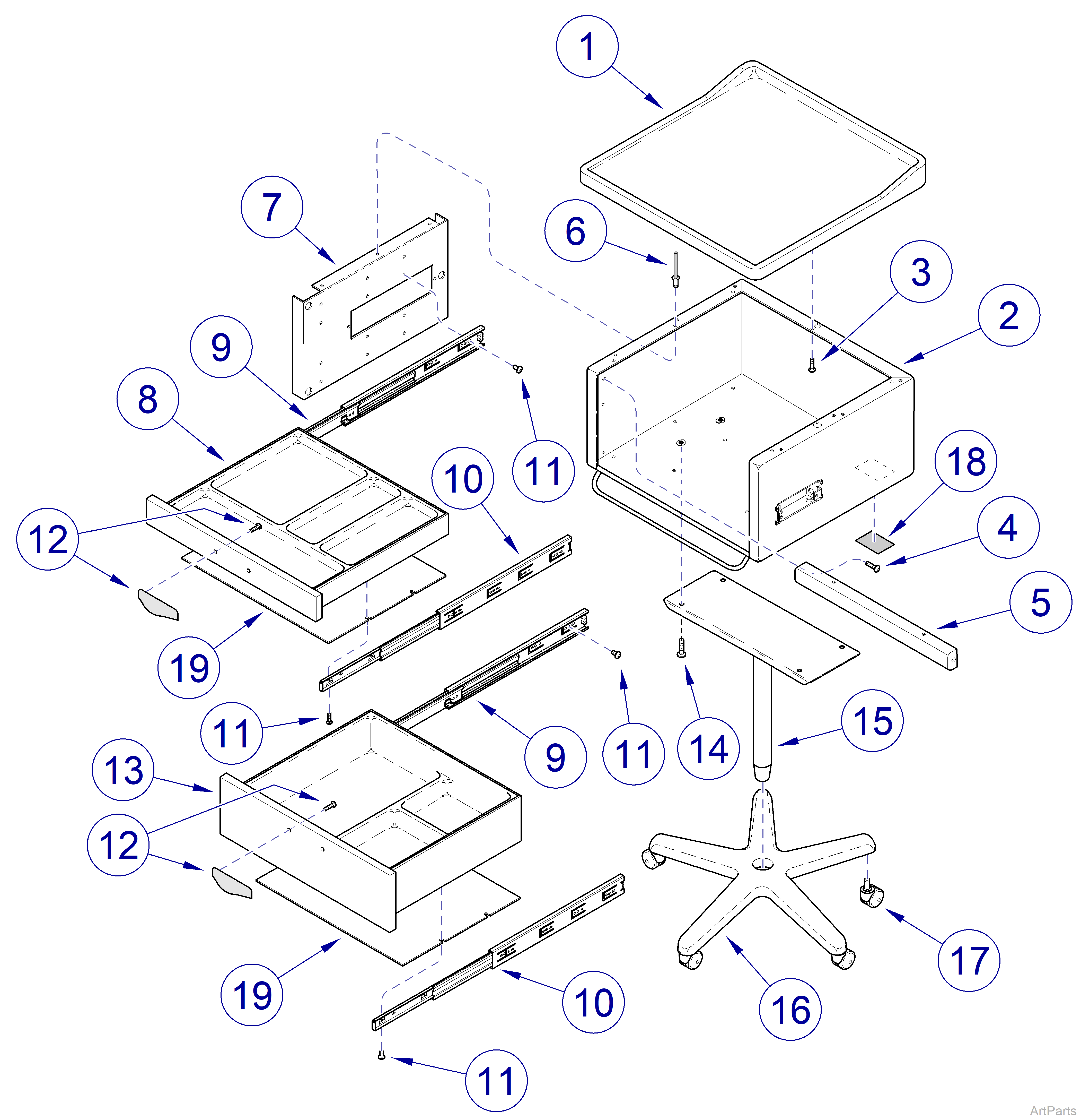 265 Cart Fixed Height Cabinet Assembly