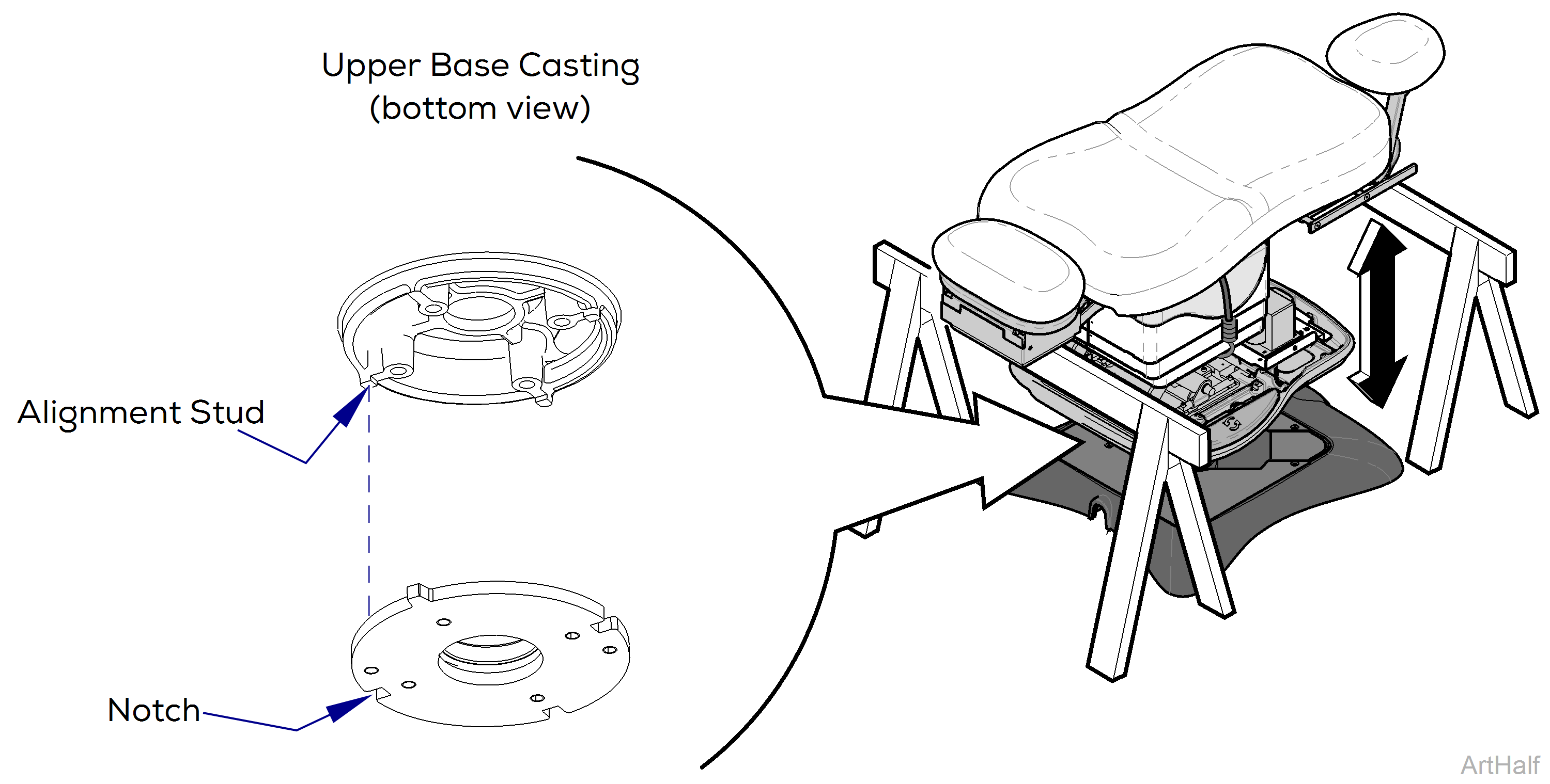 230 and 630 Chair Separating Upper & Lower Base Castings